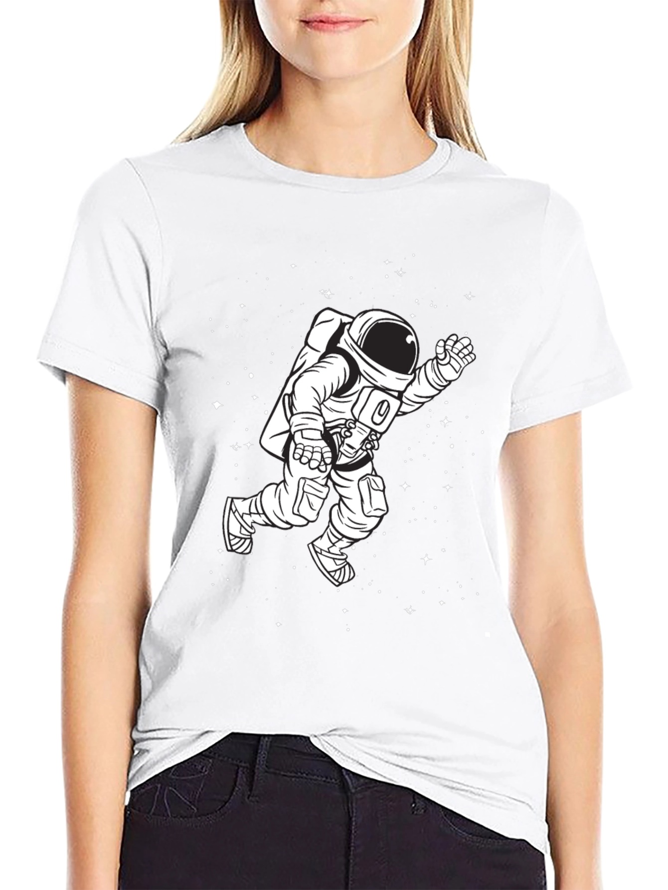 Astronaut in Space Graphic Tee - Black Cotton T-Shirt