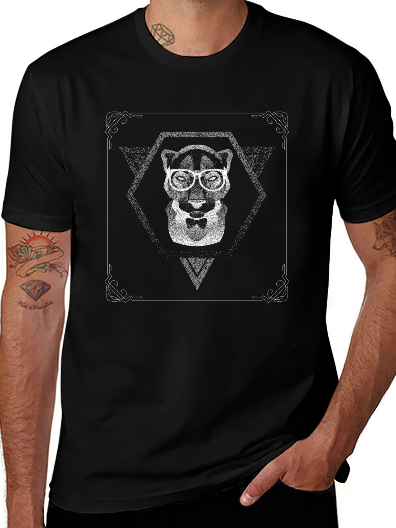 Mens Black T-Shirt with Panther Graphic