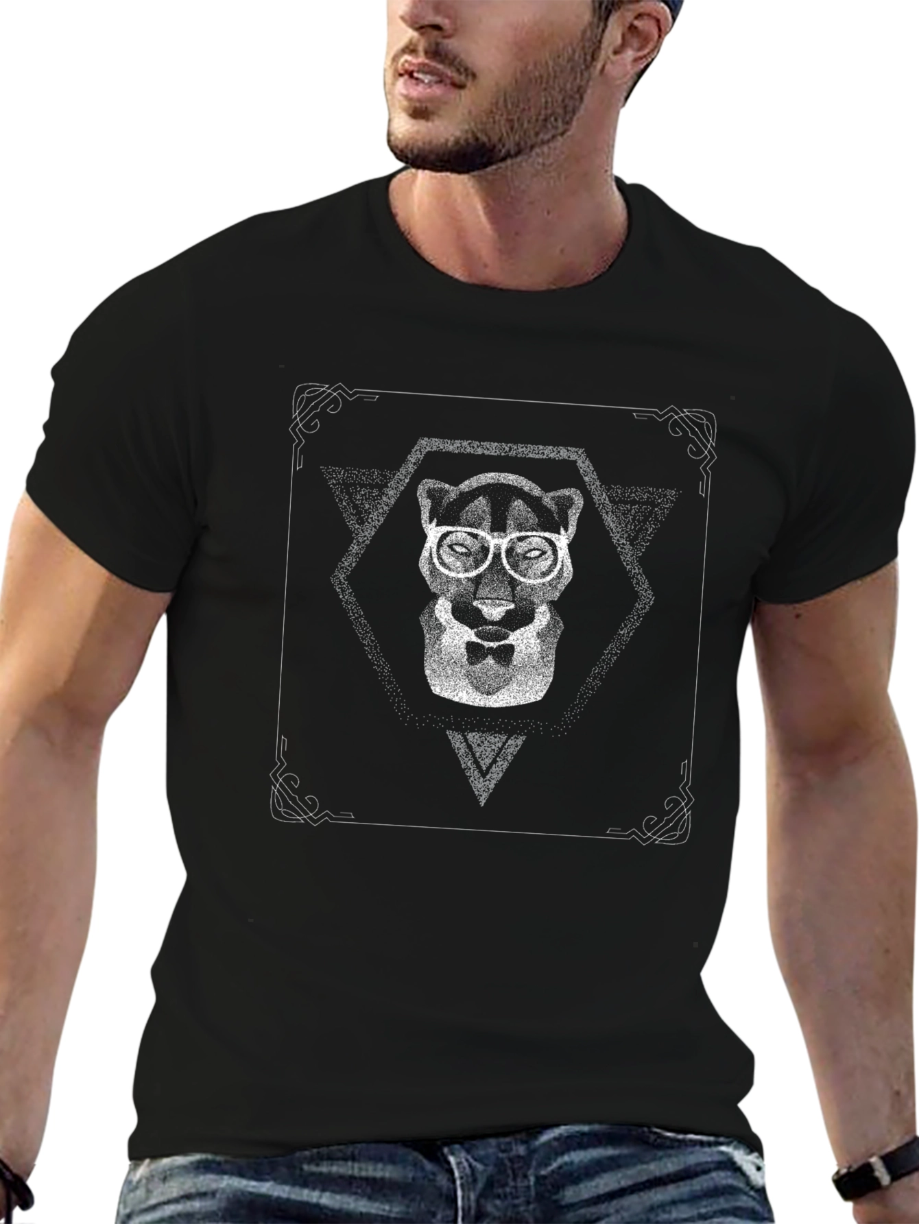 Mens Black T-Shirt with Panther Graphic