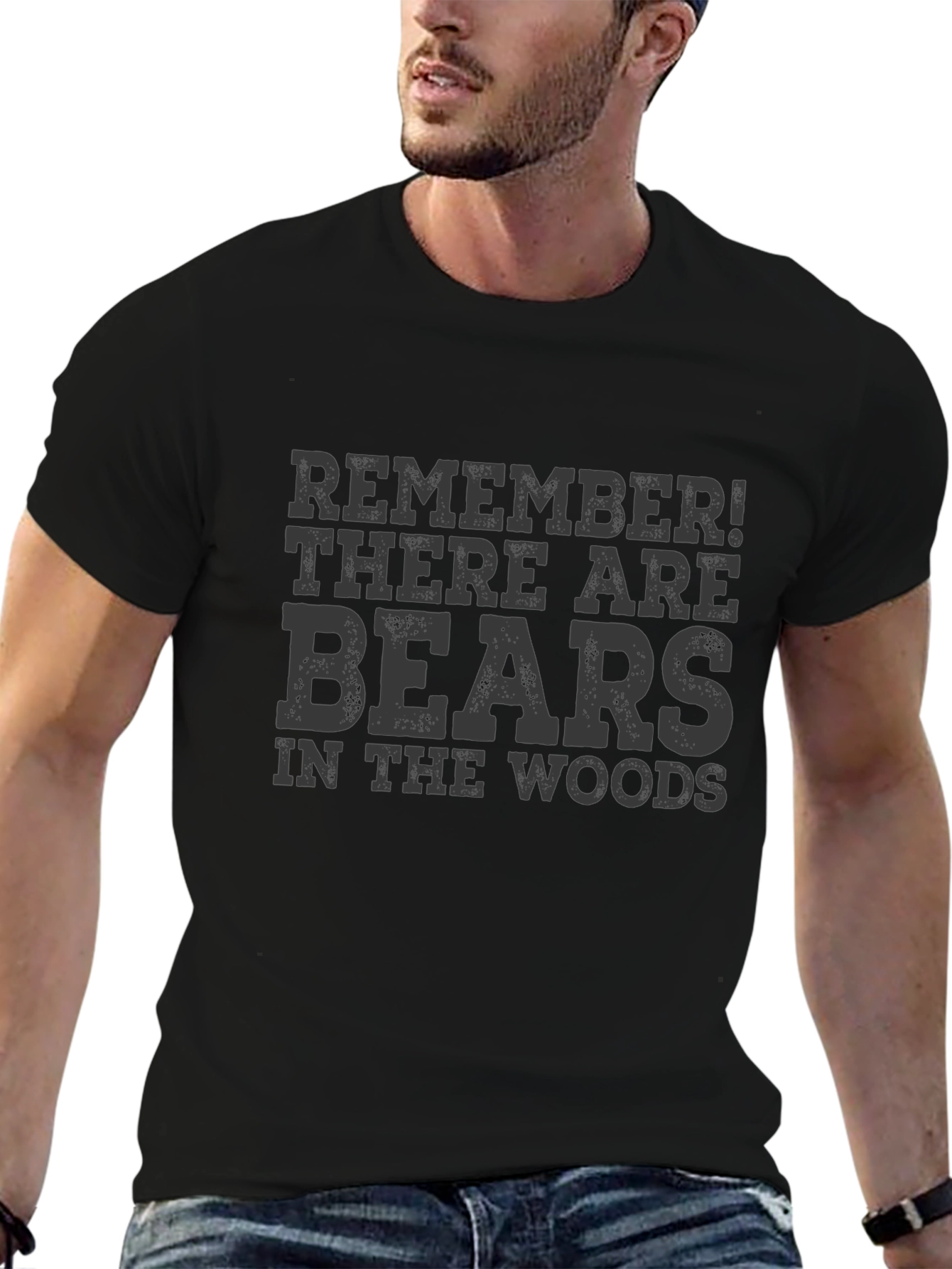 Bear in the Woods Graphic Tee - Black Cotton