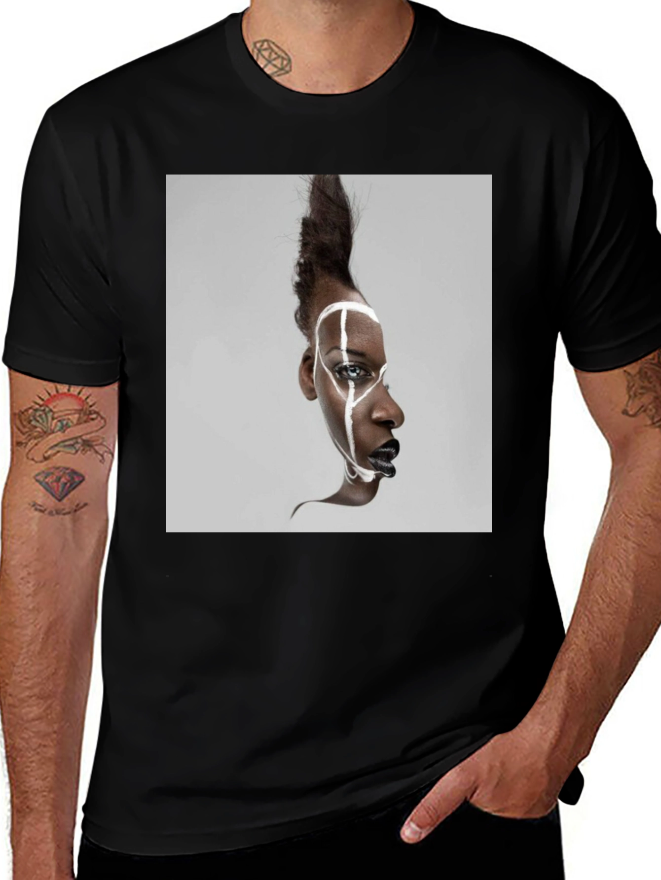 Abstract Face Graphic Black T-Shirt