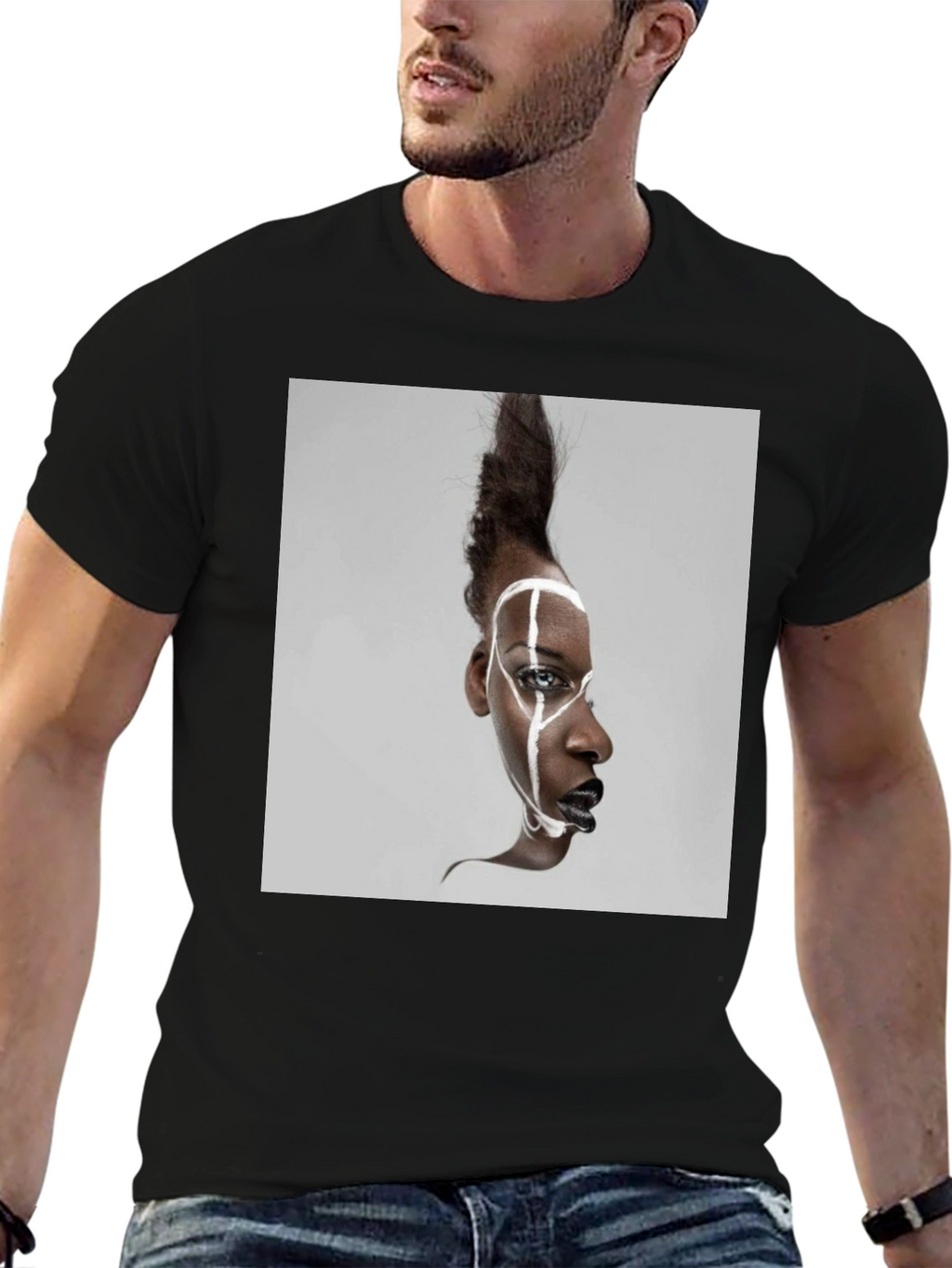 Abstract Face Graphic Black T-Shirt