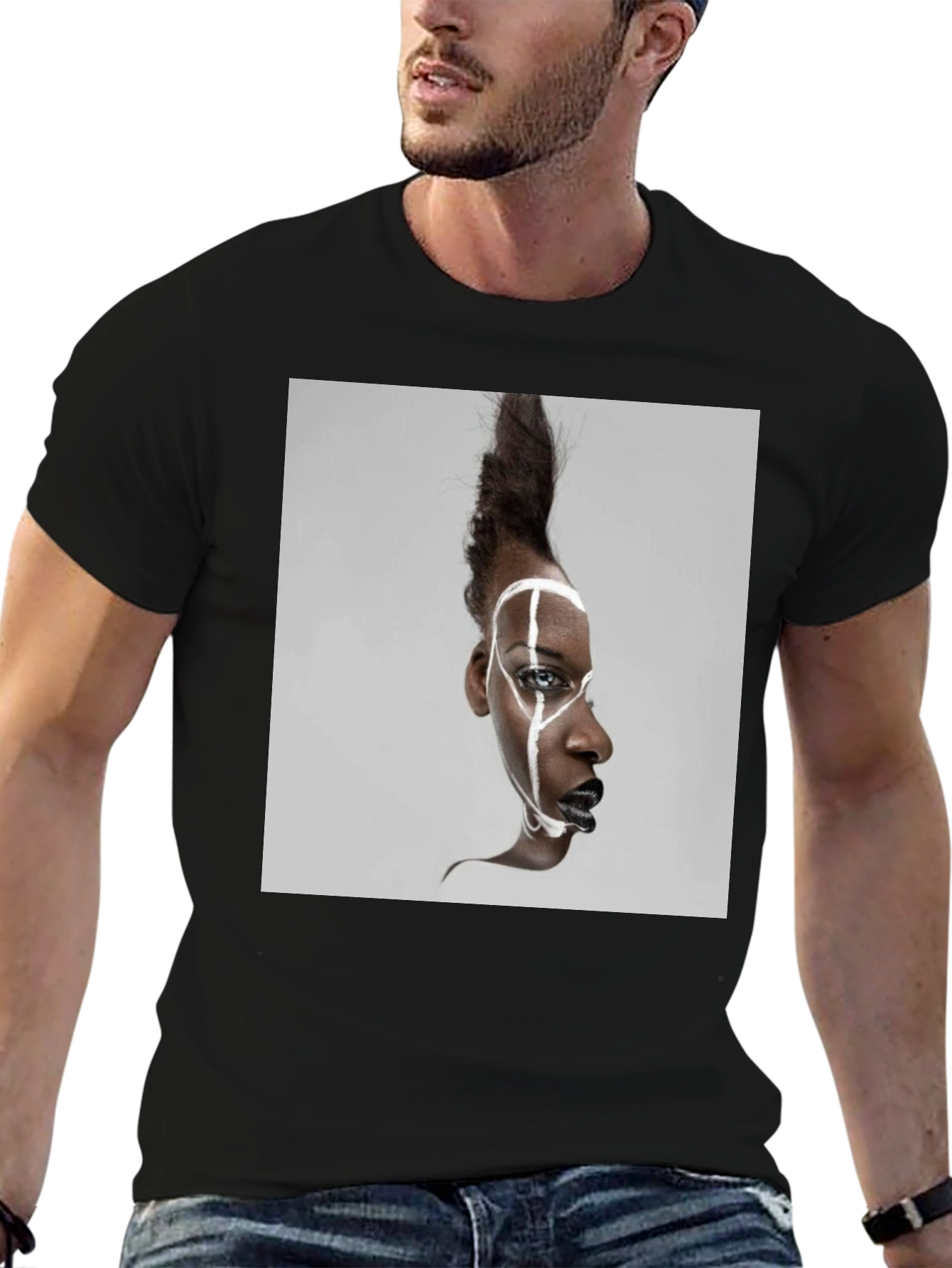 Abstract Face Graphic Black T-Shirt