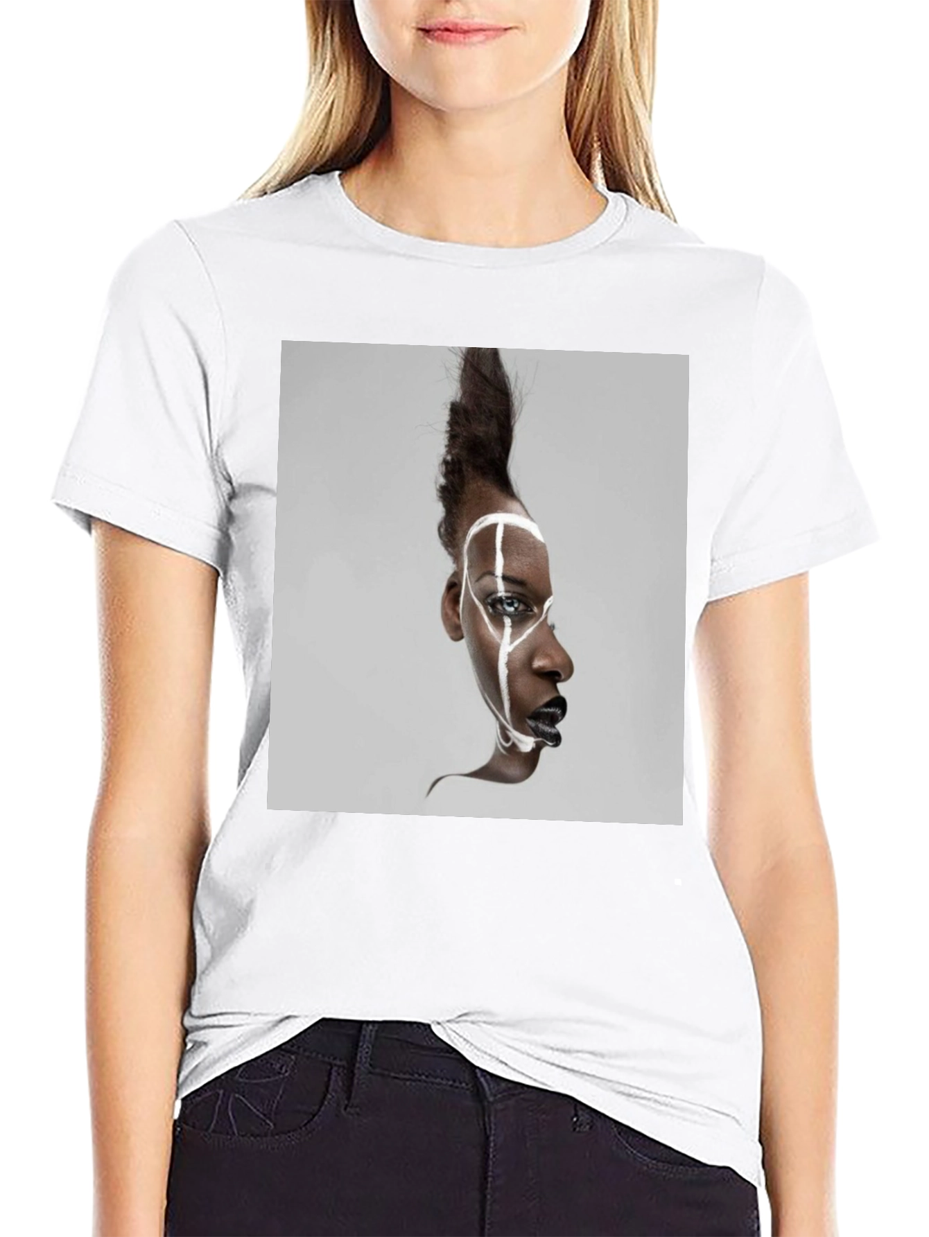 Abstract Face Graphic Black T-Shirt