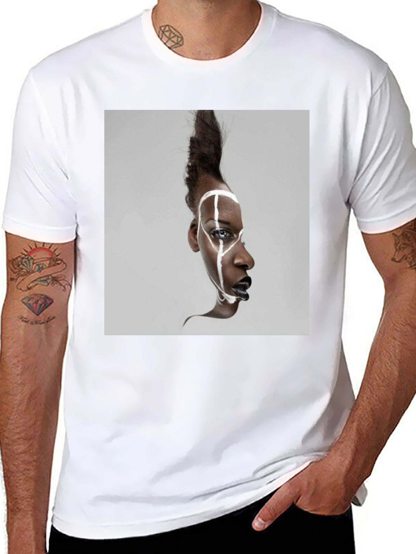 Abstract Face Graphic Black T-Shirt