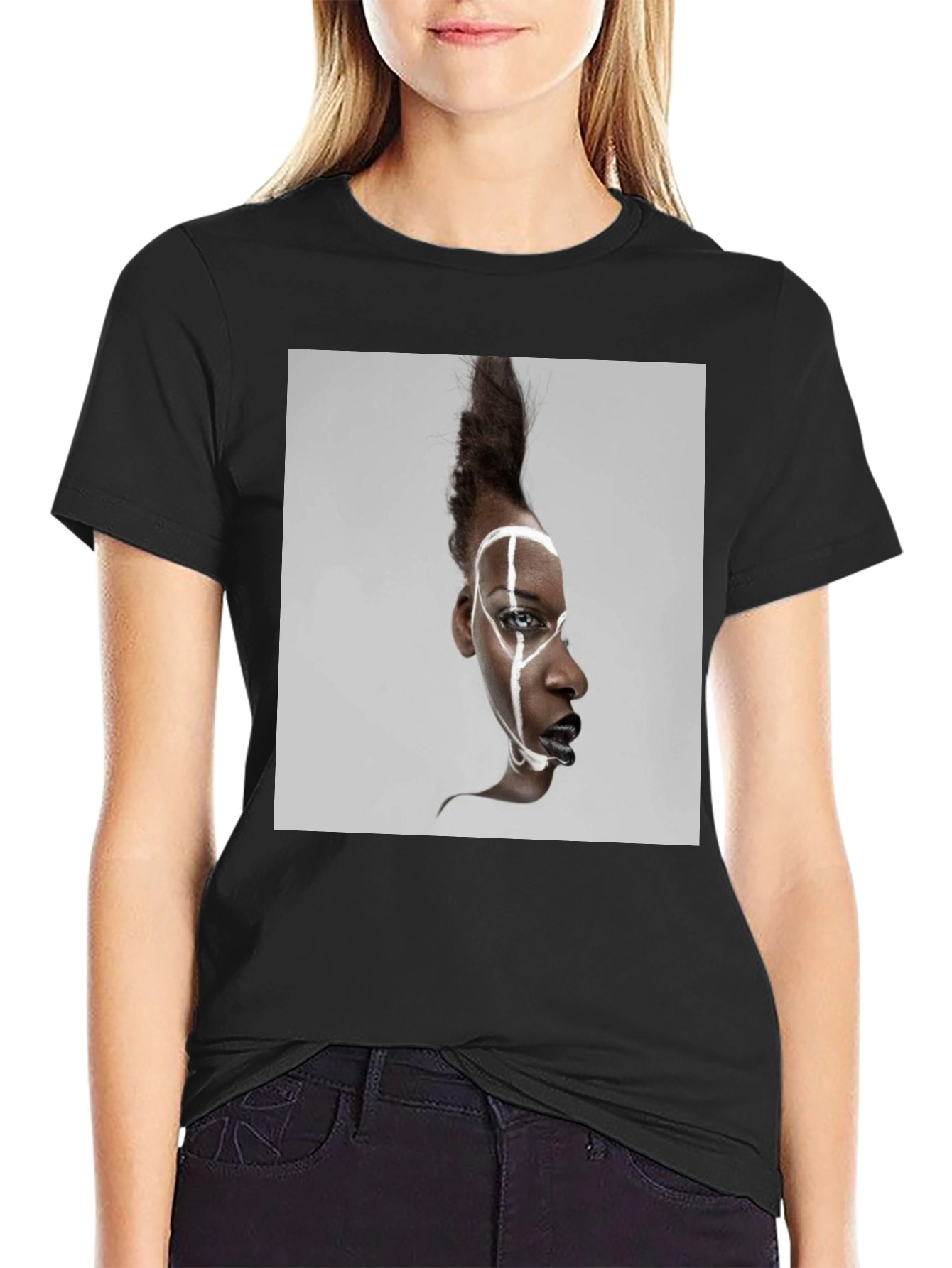 Abstract Face Graphic Black T-Shirt