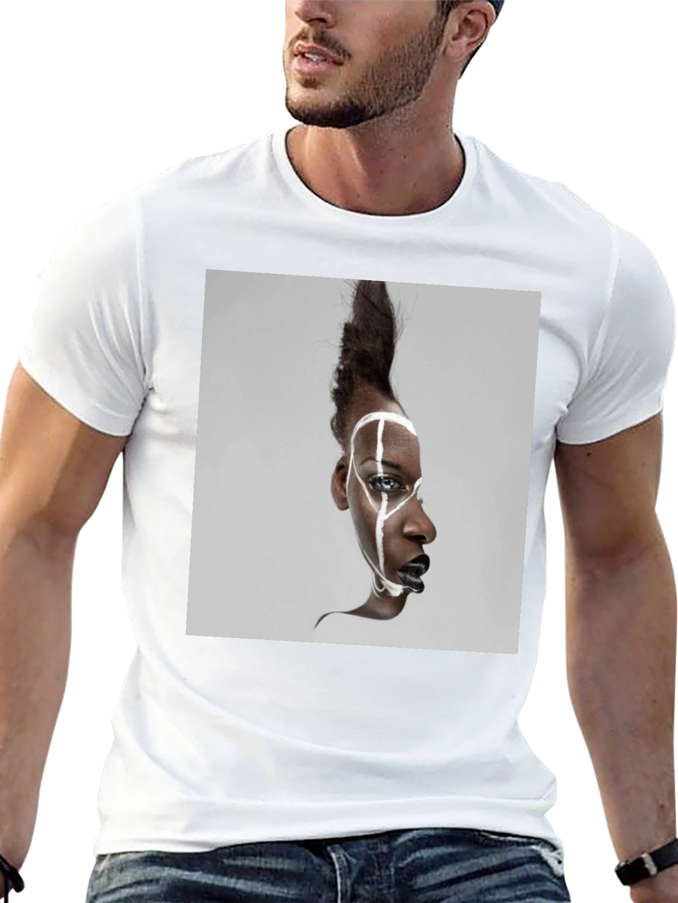 Abstract Face Graphic Black T-Shirt
