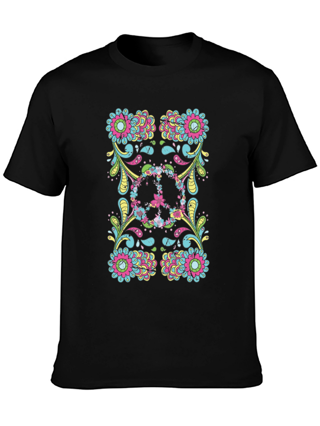 Floral Peace Sign Black Graphic Tee