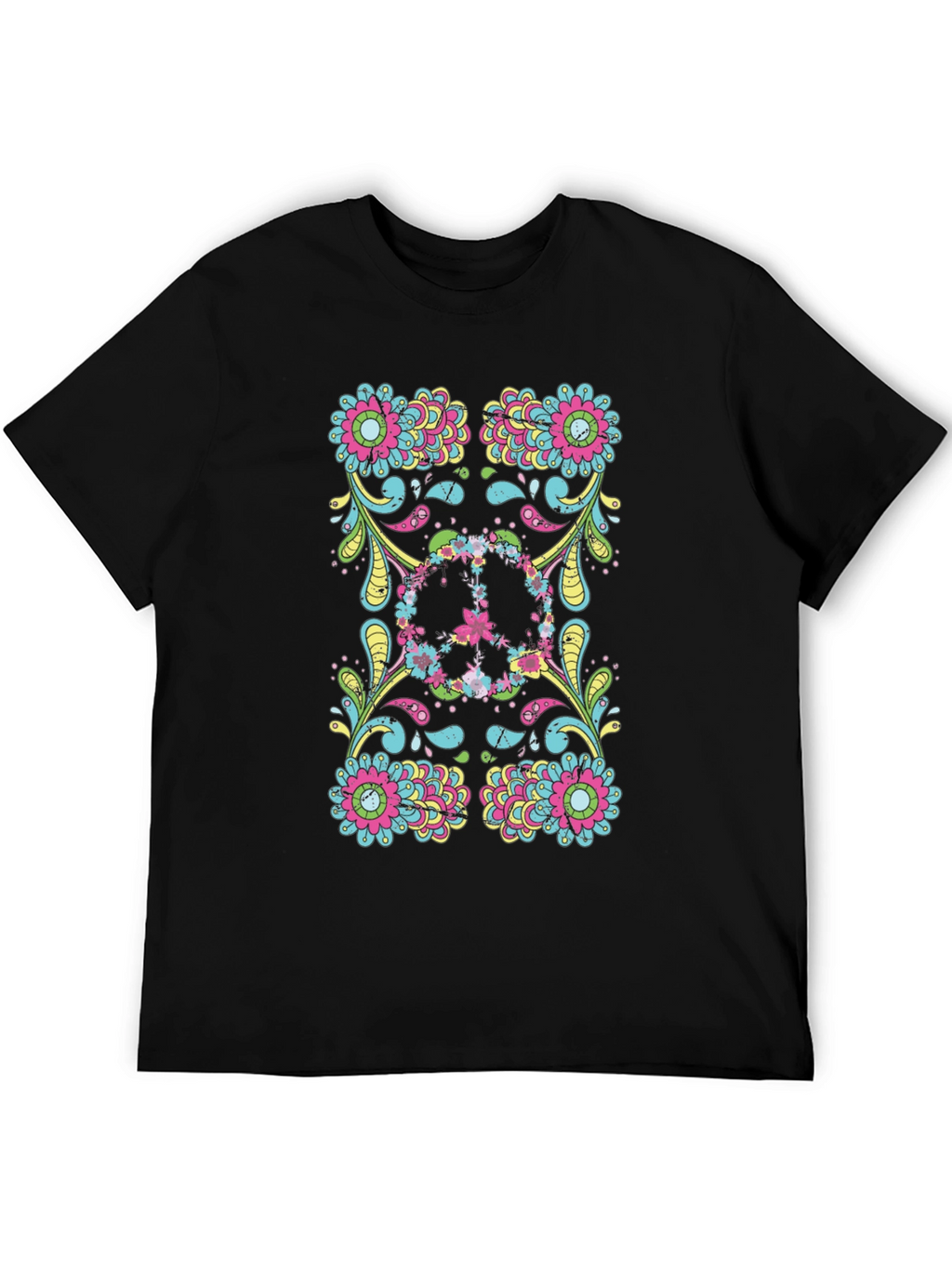Floral Peace Sign Black Graphic Tee