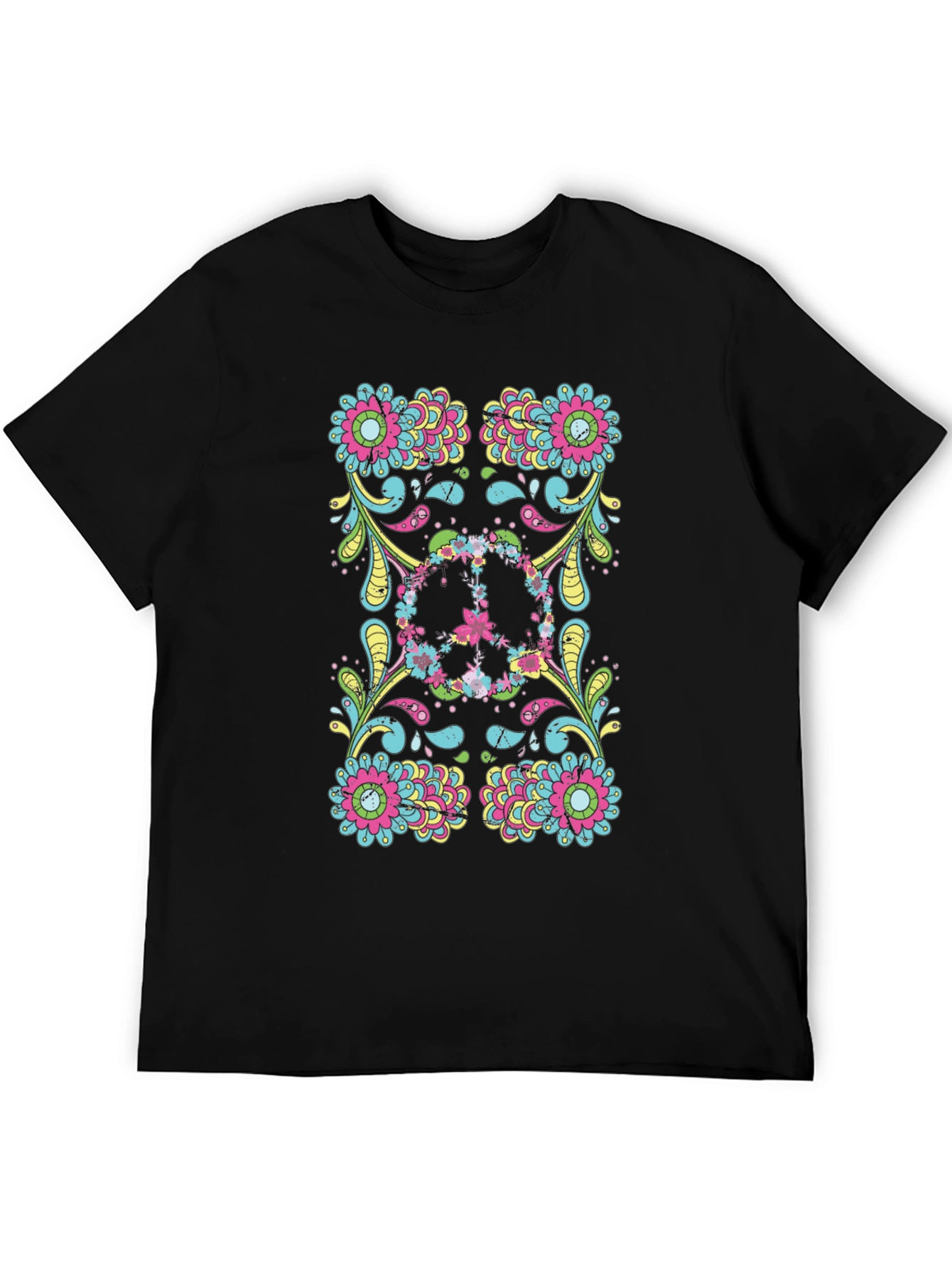 Floral Peace Sign Black Graphic Tee