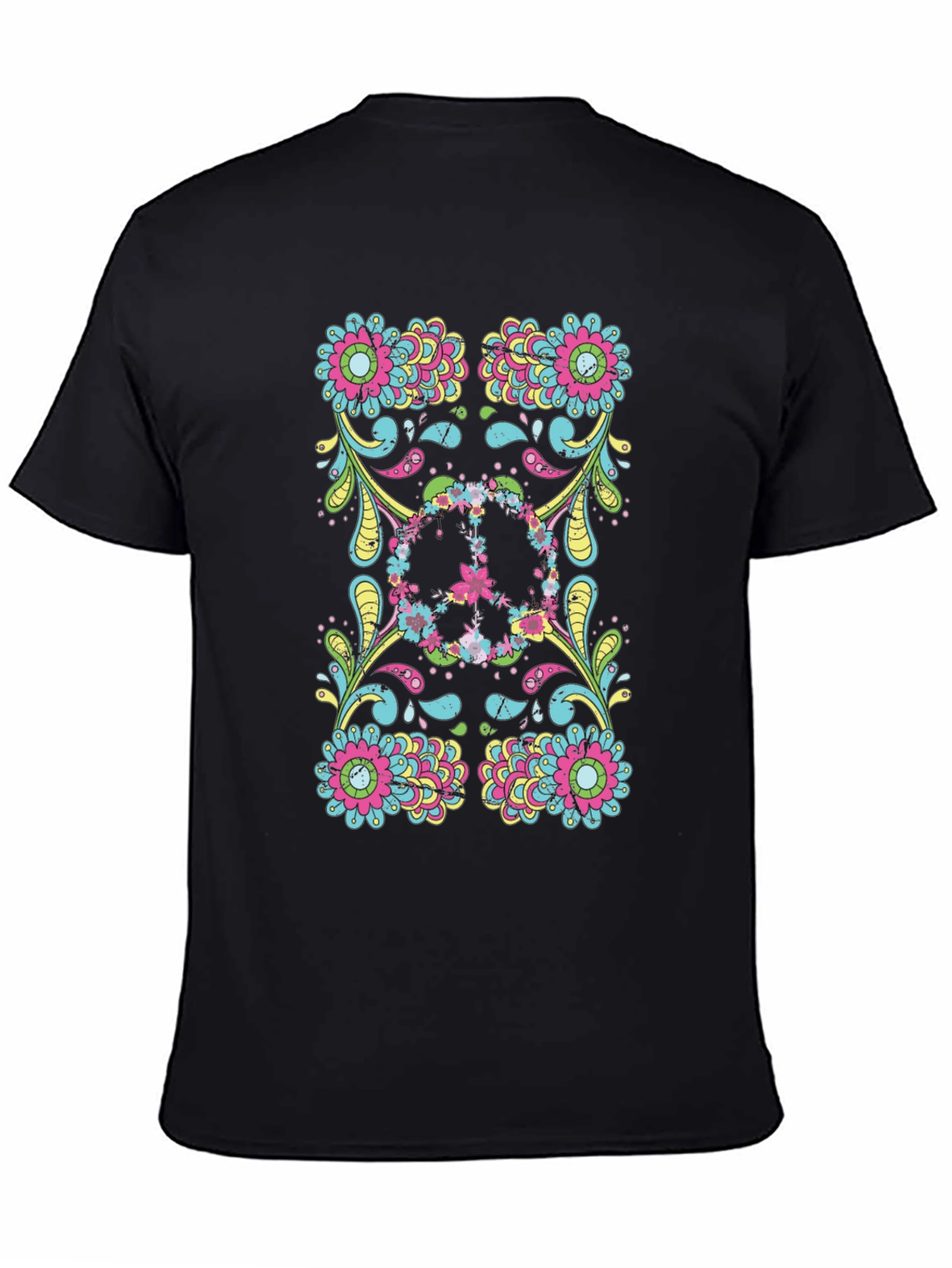 Floral Peace Sign Black Graphic Tee