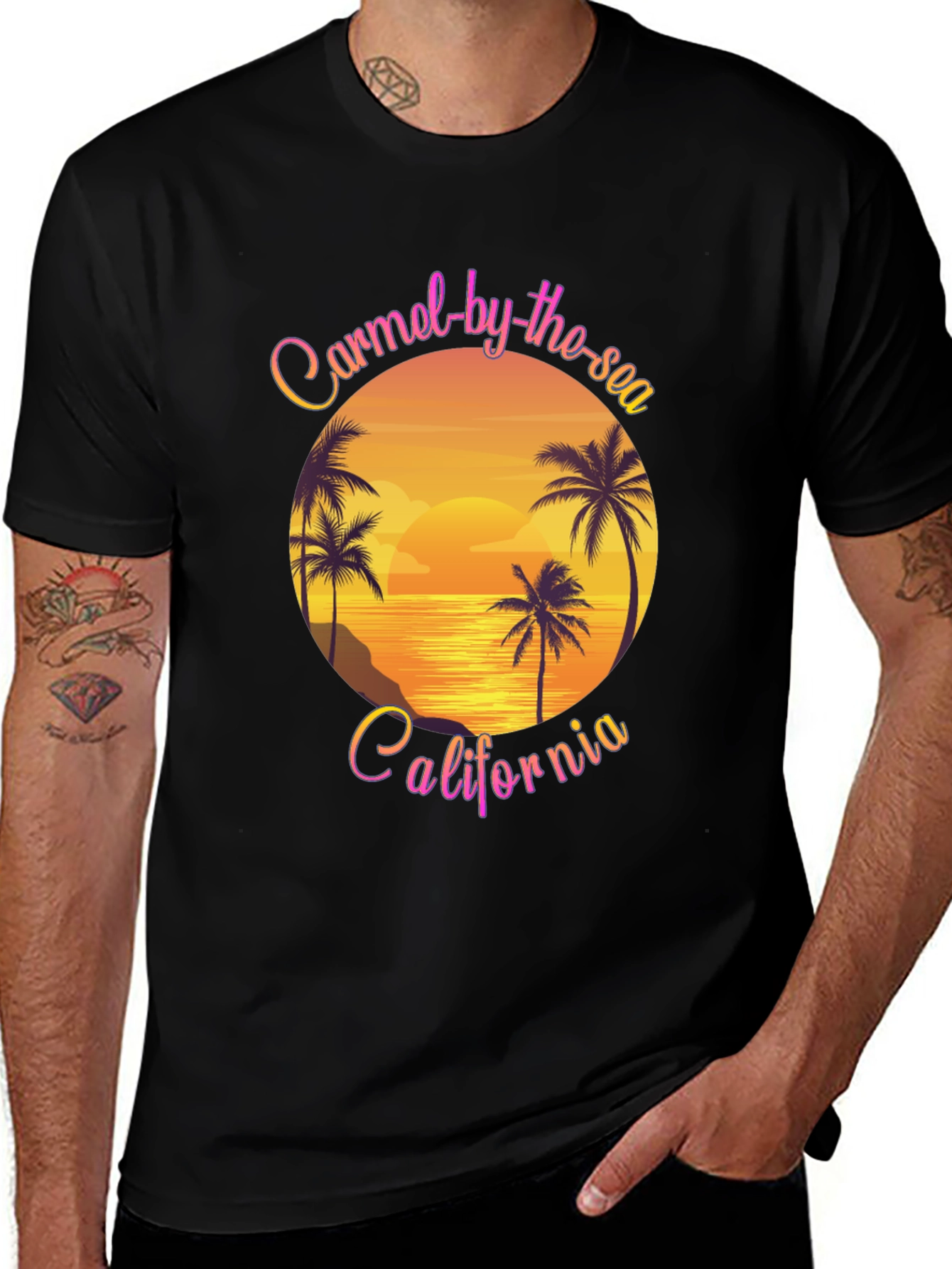 Carmel-by-the-Sea California Graphic Tee - Sunset Palm Design
