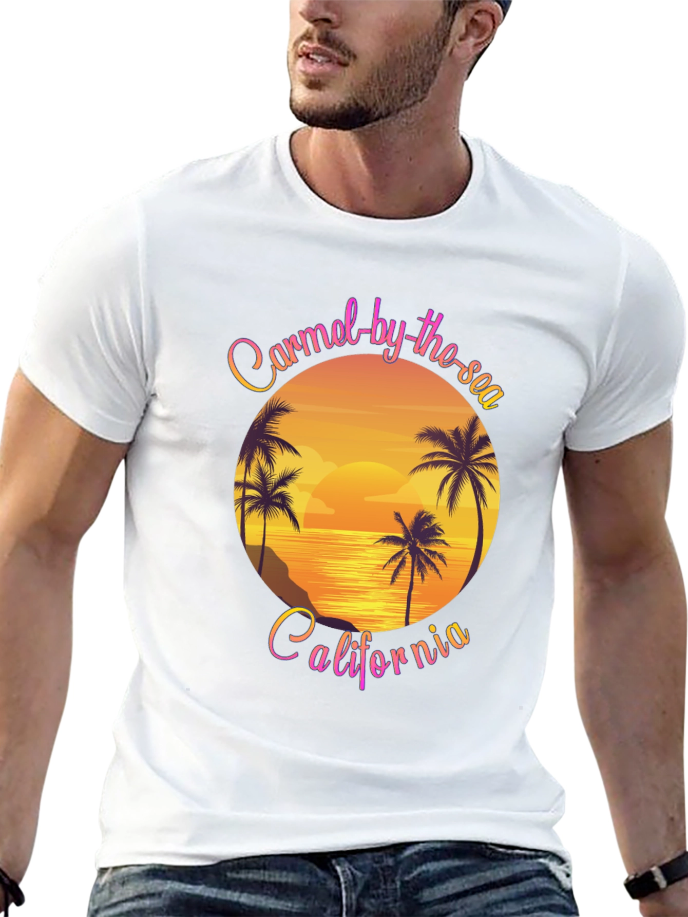 Carmel-by-the-Sea California Graphic Tee - Sunset Palm Design