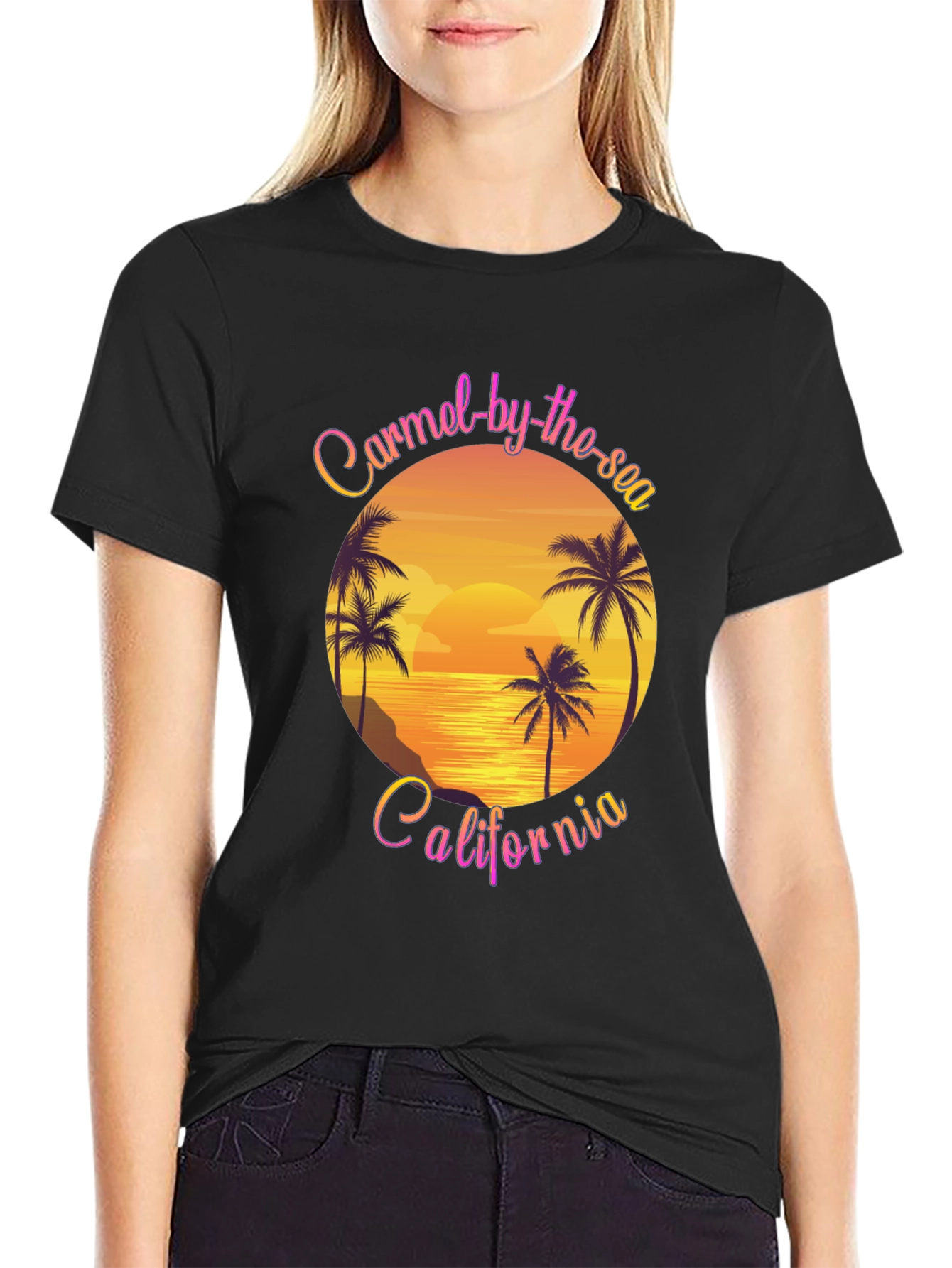 Carmel-by-the-Sea California Graphic Tee - Sunset Palm Design