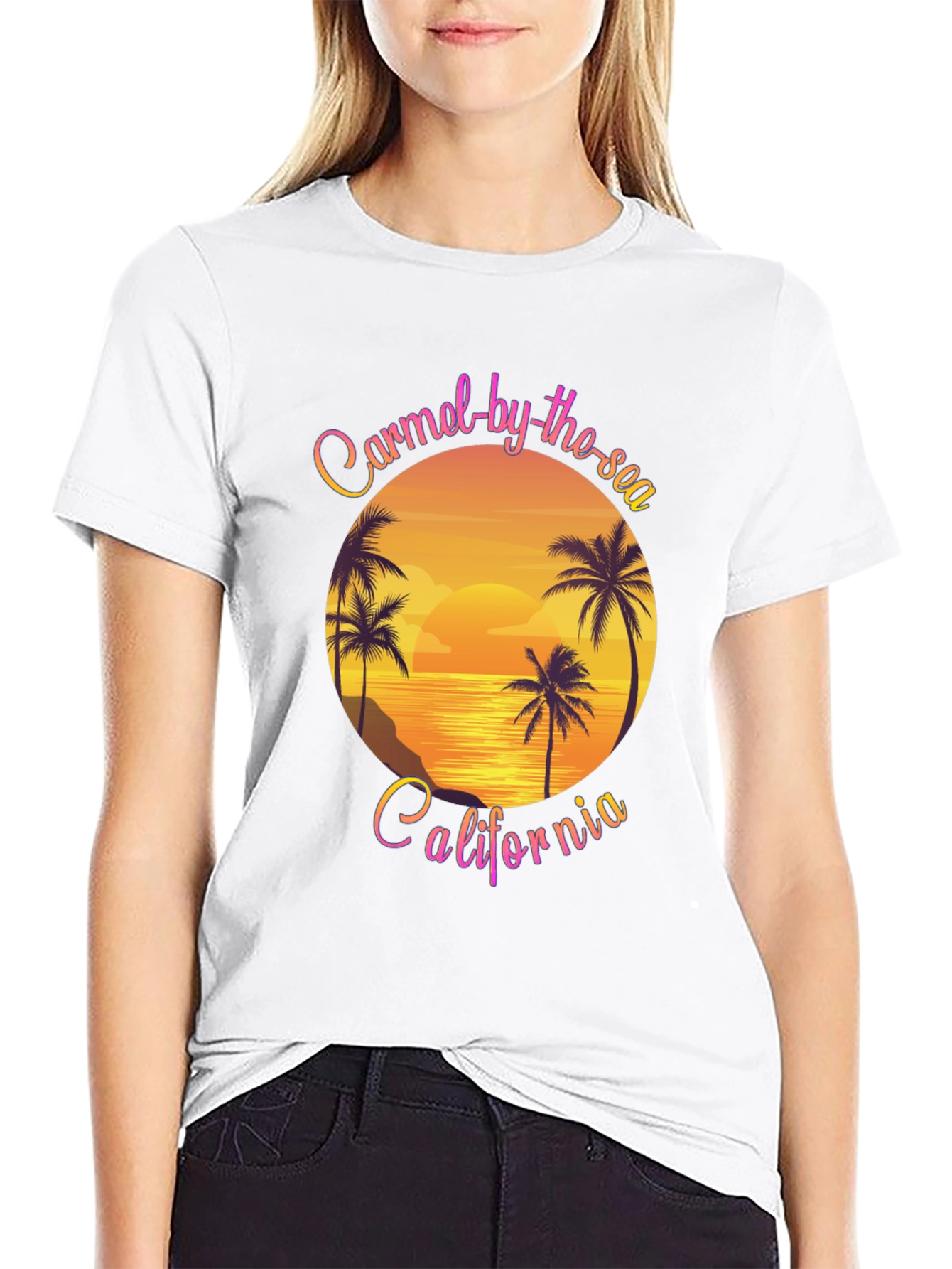 Carmel-by-the-Sea California Graphic Tee - Sunset Palm Design