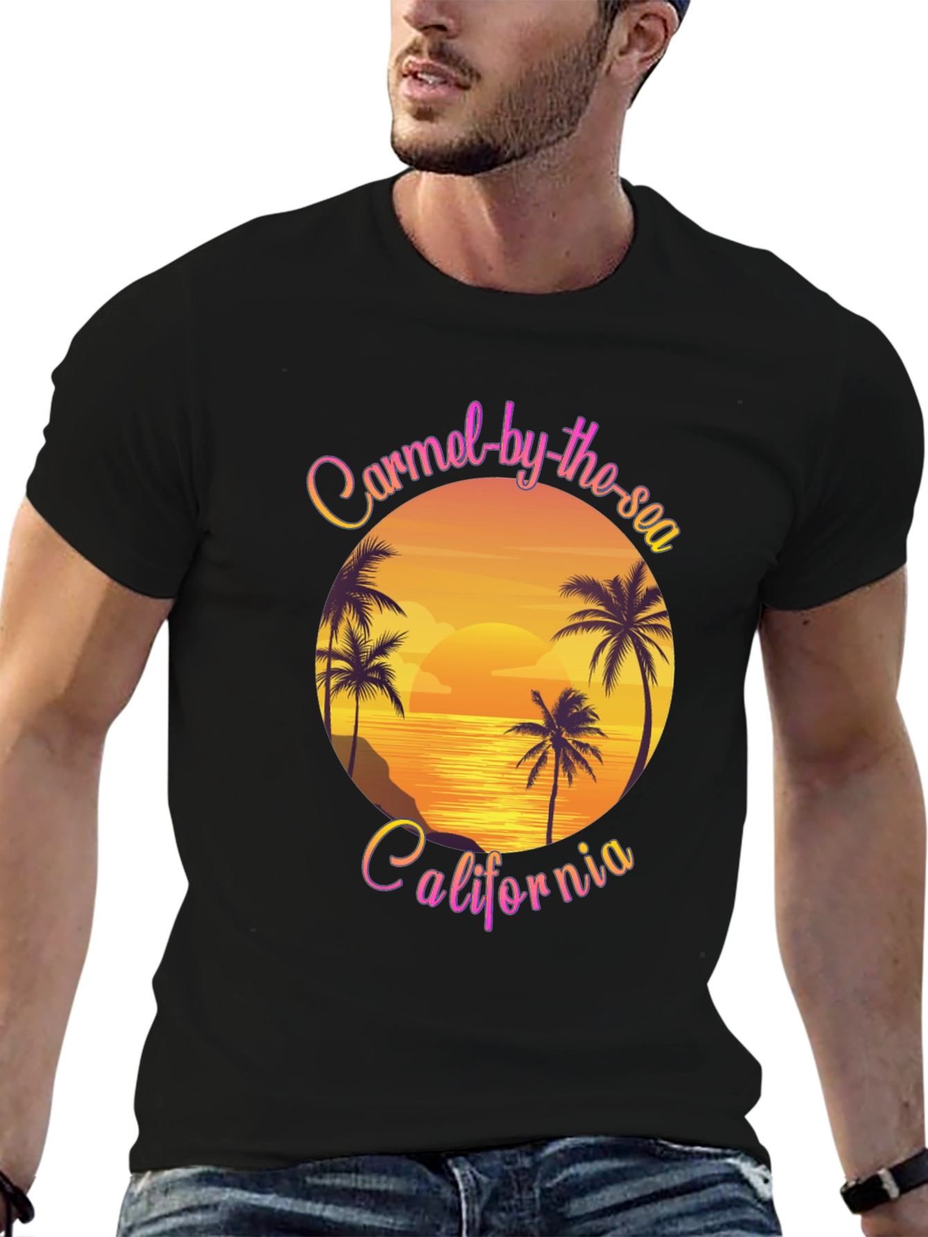 Carmel-by-the-Sea California Graphic Tee - Sunset Palm Design