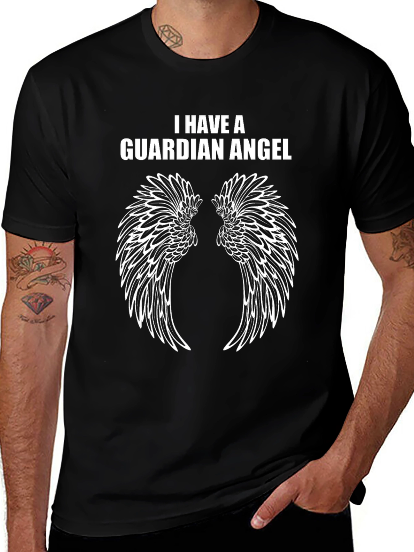 Guardian Angel Wings Graphic Tee - Black Cotton T-Shirt