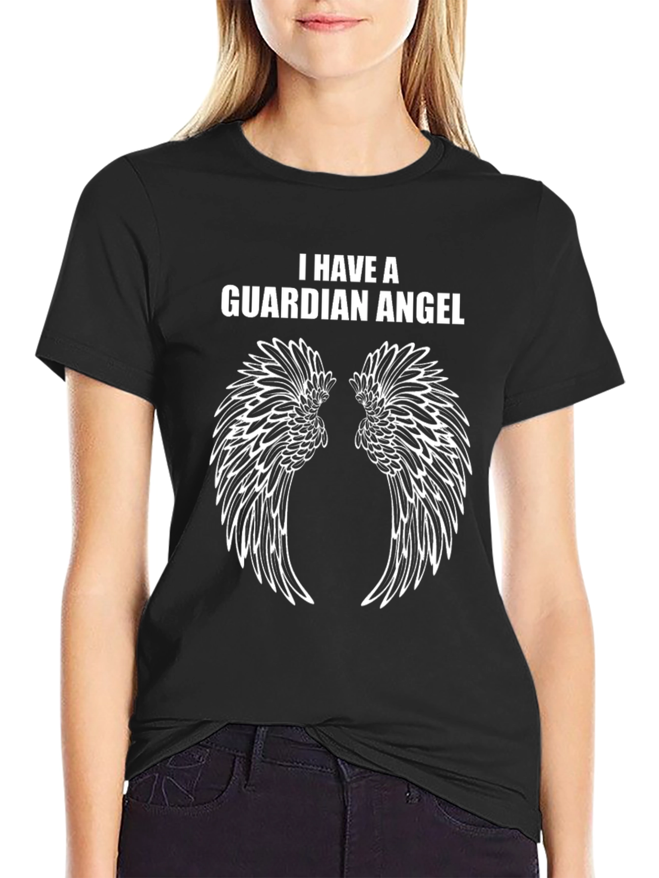 Guardian Angel Wings Graphic Tee - Black Cotton T-Shirt