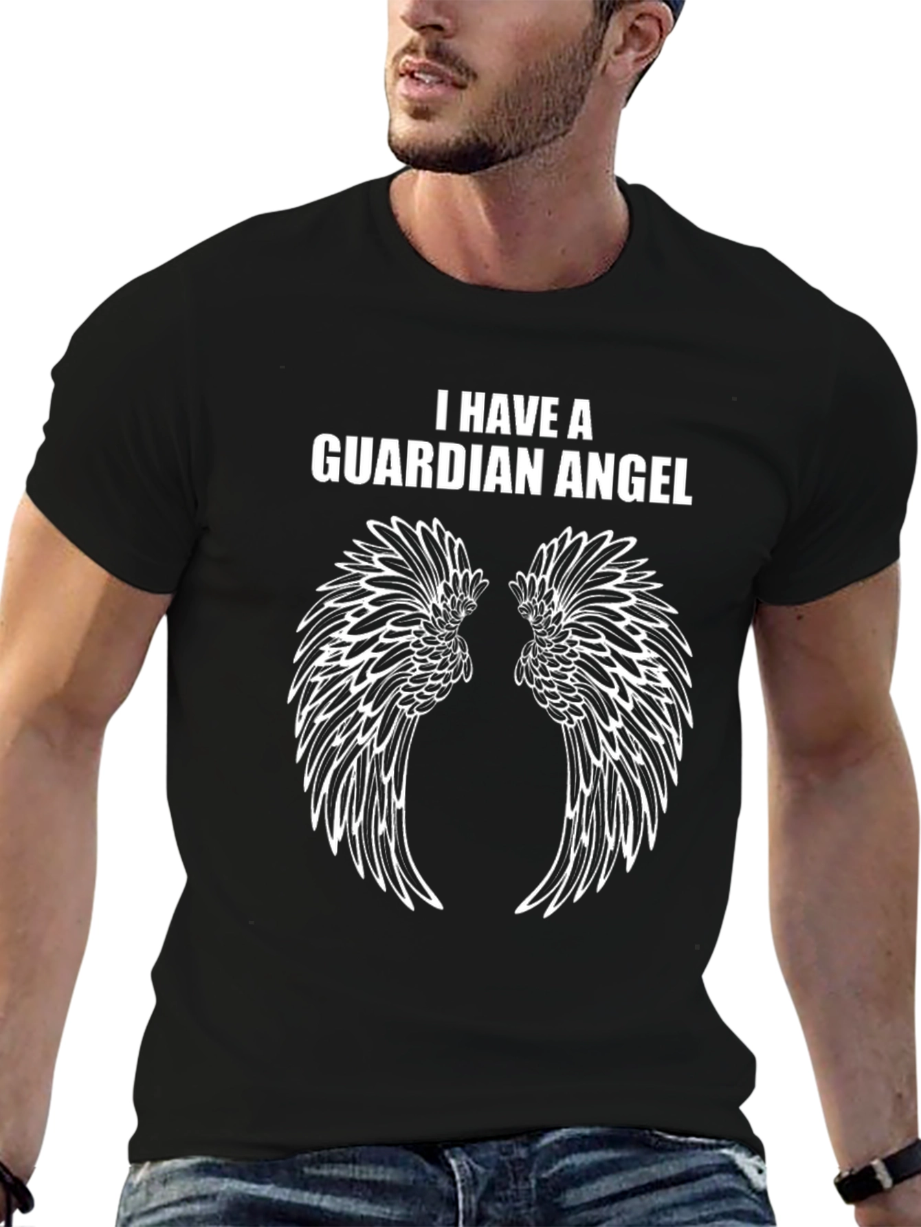 Guardian Angel Wings Graphic Tee - Black Cotton T-Shirt