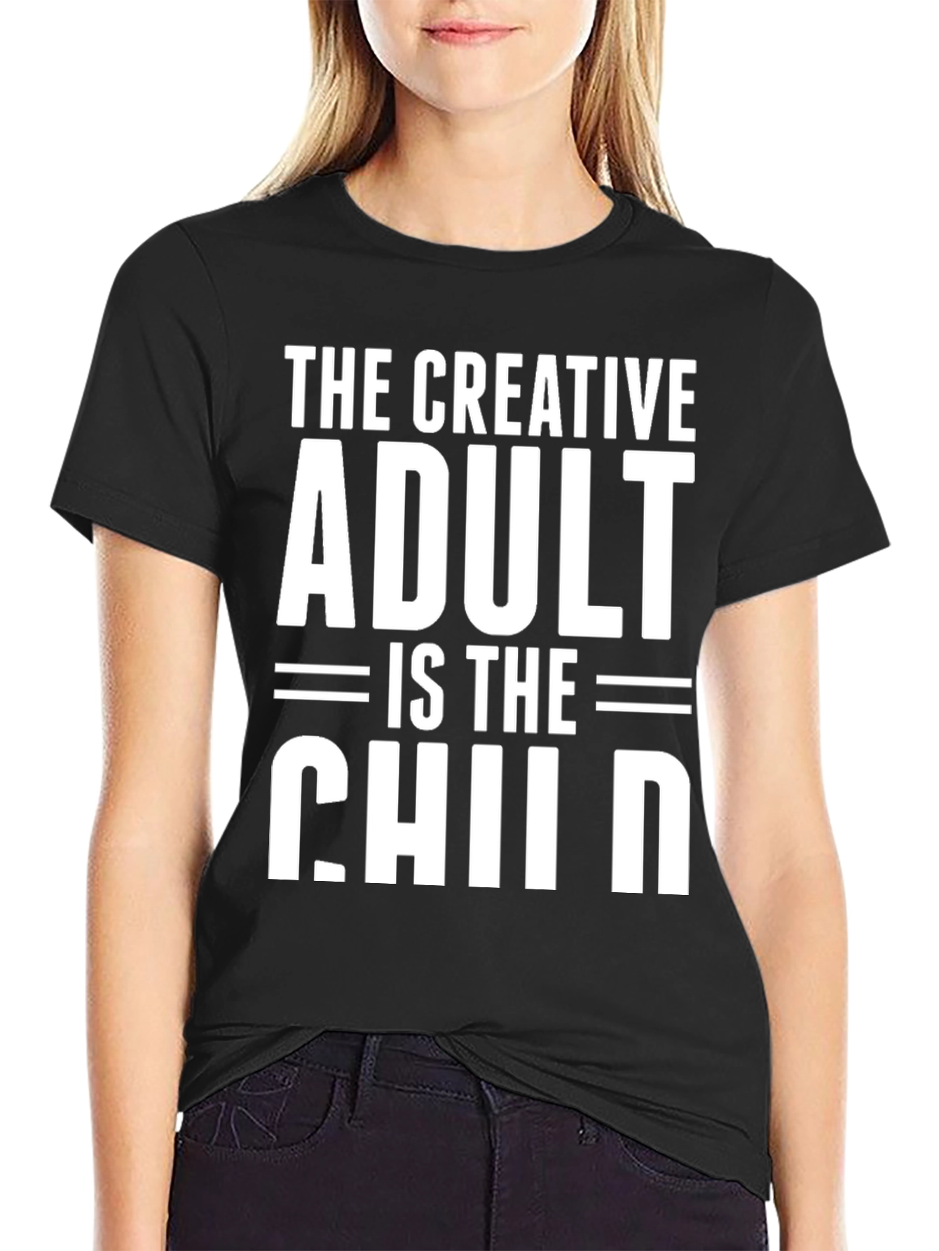 Creative Adult Child Graphic Tee - Black Cotton T-Shirt