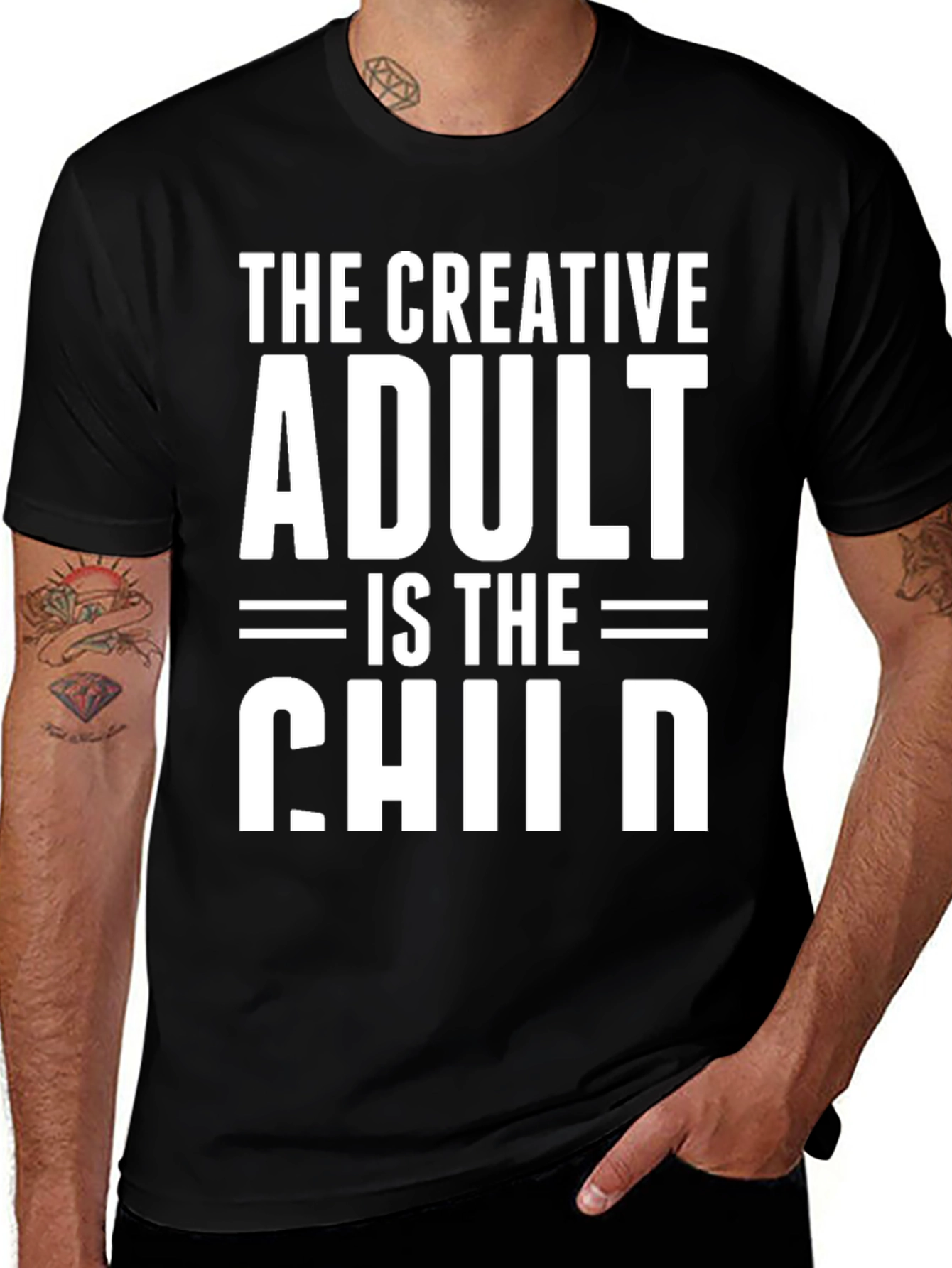 Creative Adult Child Graphic Tee - Black Cotton T-Shirt