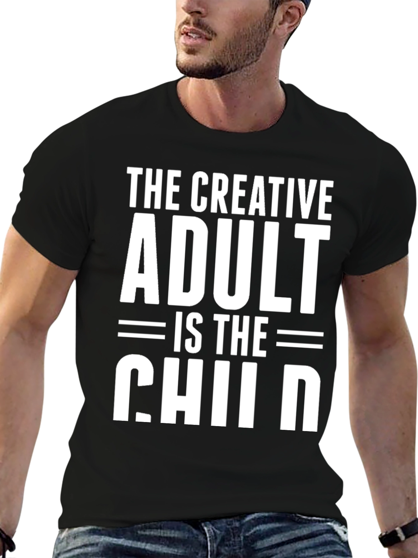 Creative Adult Child Graphic Tee - Black Cotton T-Shirt