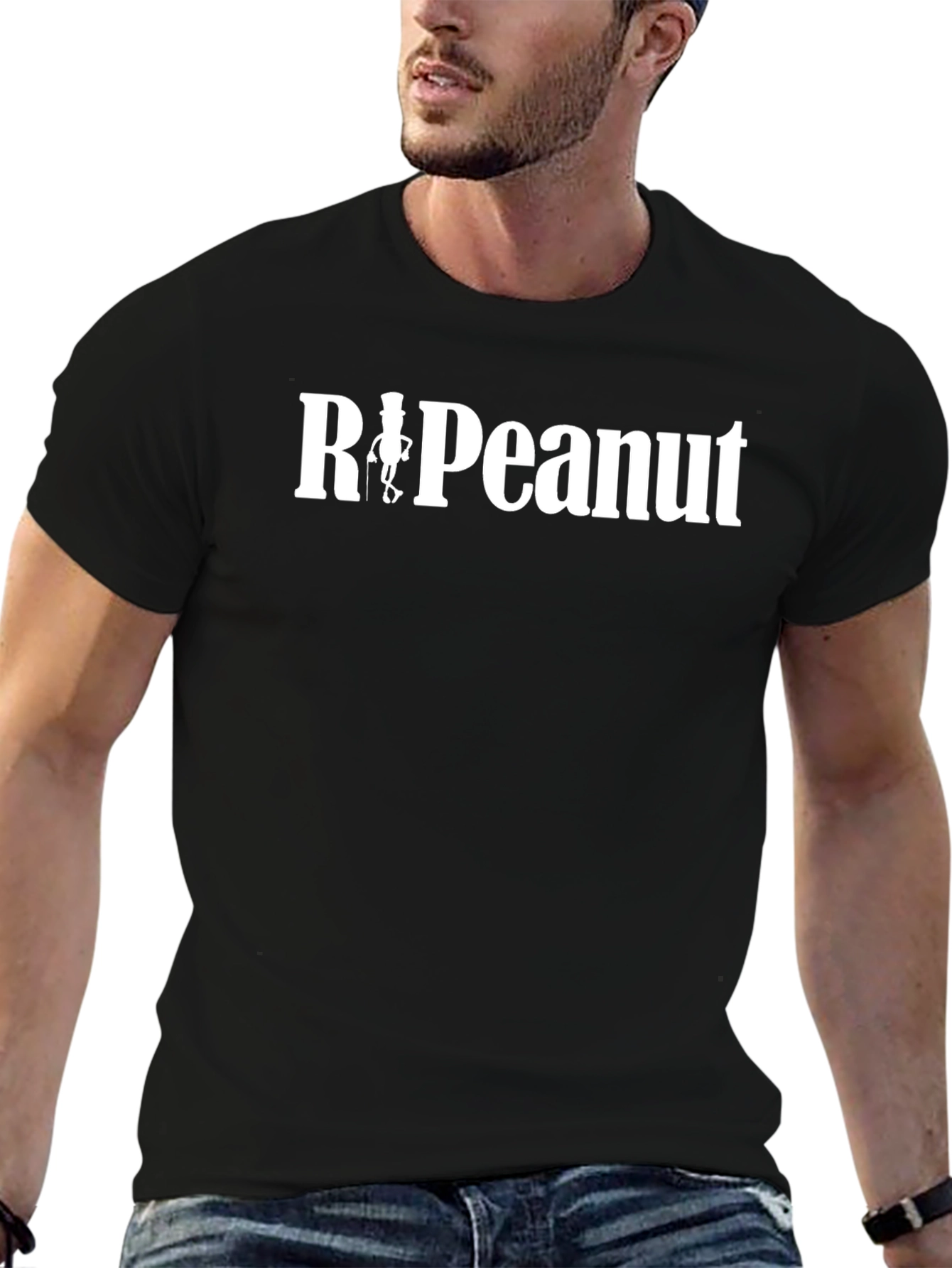 RIPeanut Black T-Shirt - Unique Graphic Tee