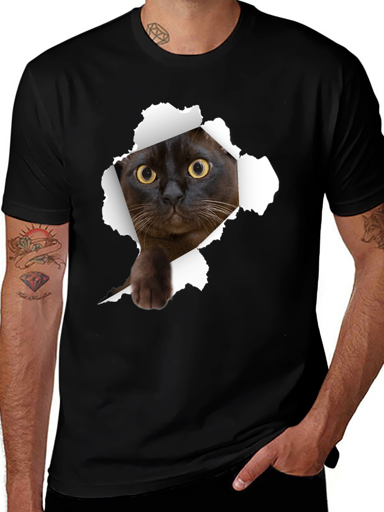 Cat Ripped T-Shirt - Peekaboo Kitty Tee