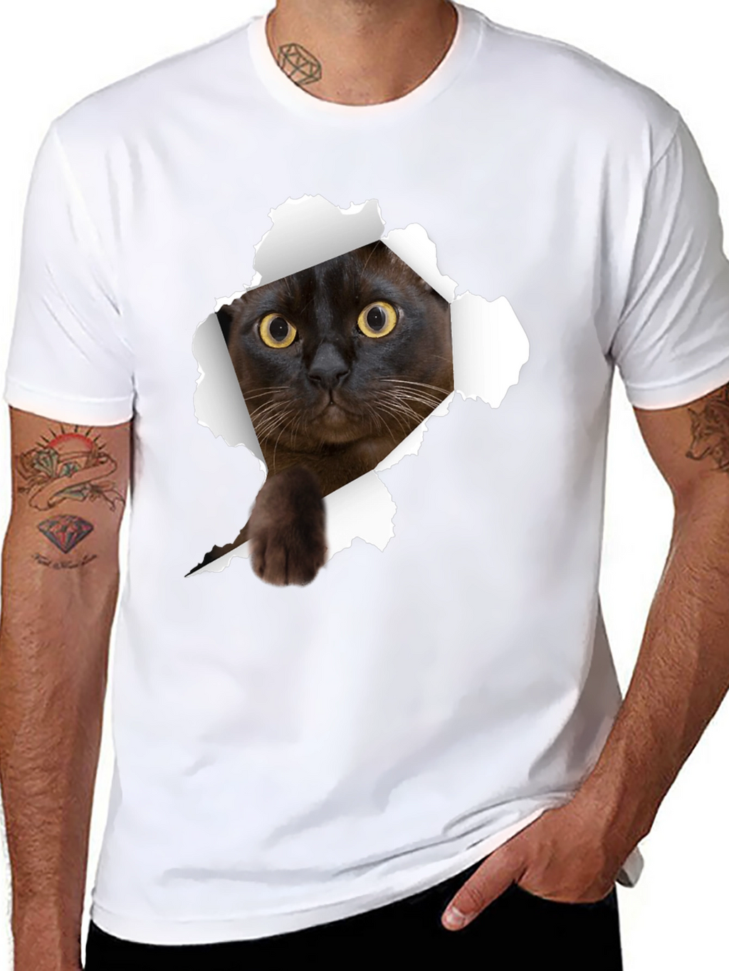 Cat Ripped T-Shirt - Peekaboo Kitty Tee