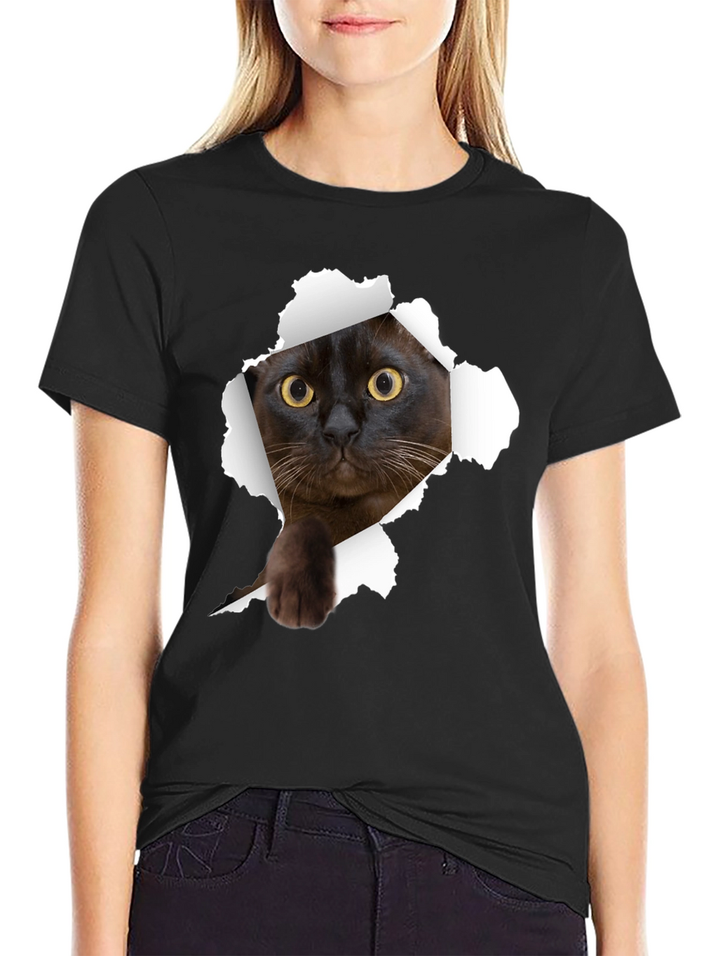 Cat Ripped T-Shirt - Peekaboo Kitty Tee