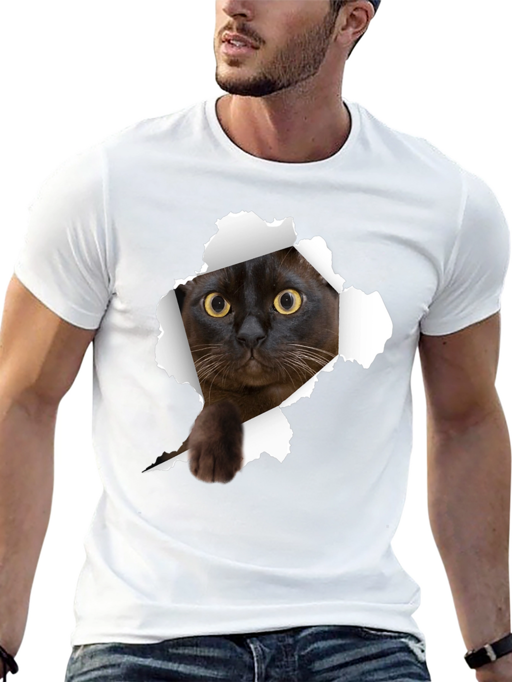 Cat Ripped T-Shirt - Peekaboo Kitty Tee