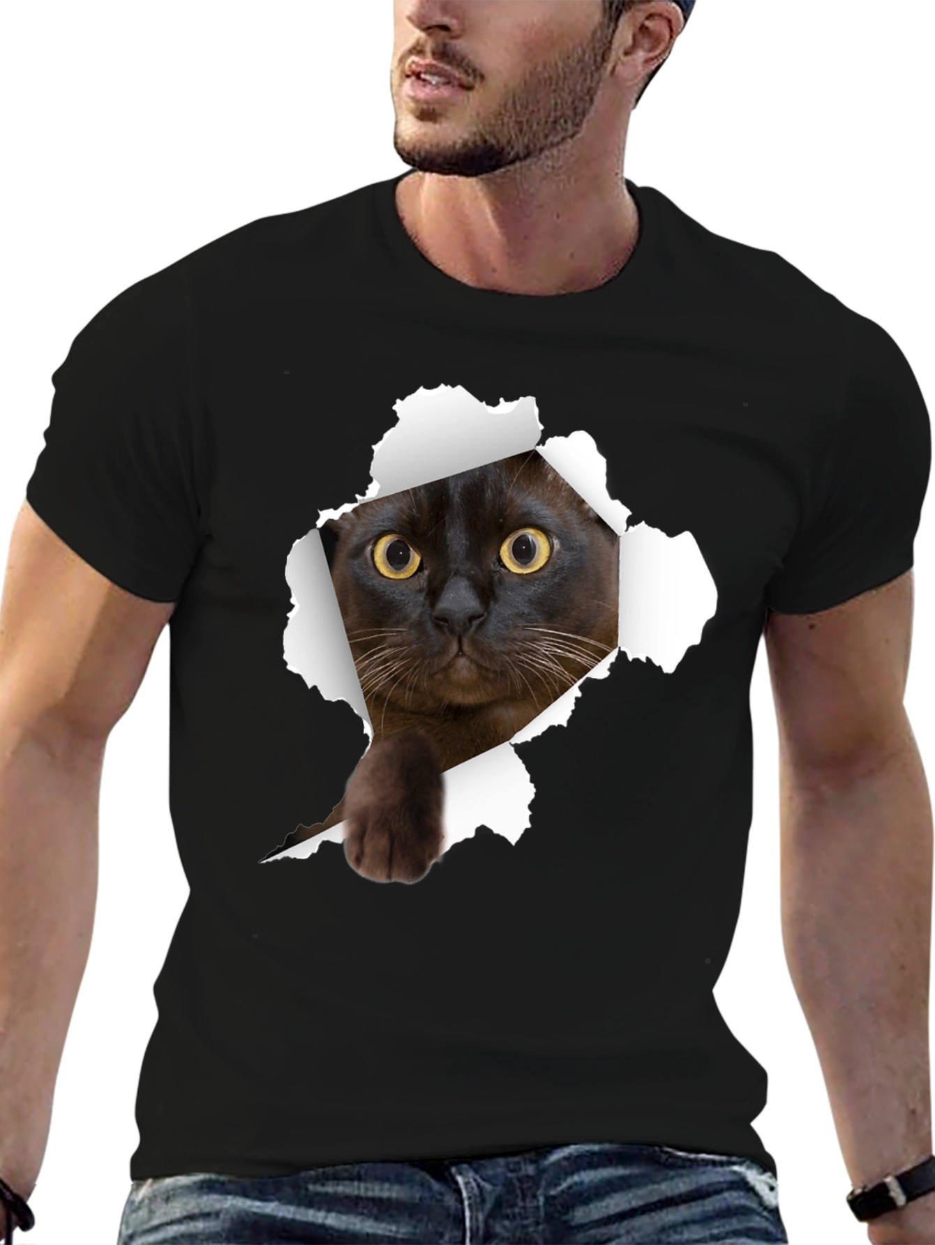 Cat Ripped T-Shirt - Peekaboo Kitty Tee
