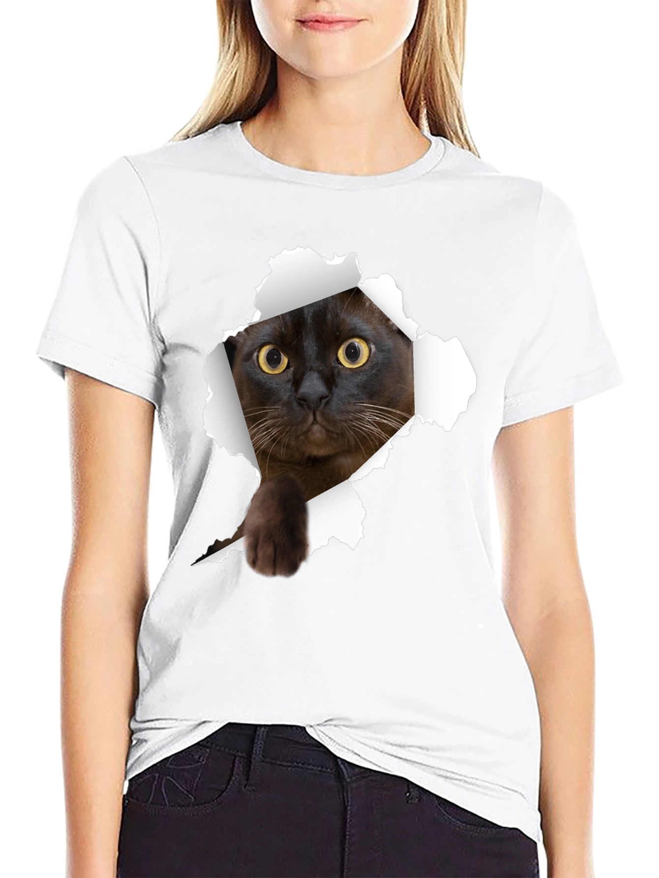 Cat Ripped T-Shirt - Peekaboo Kitty Tee