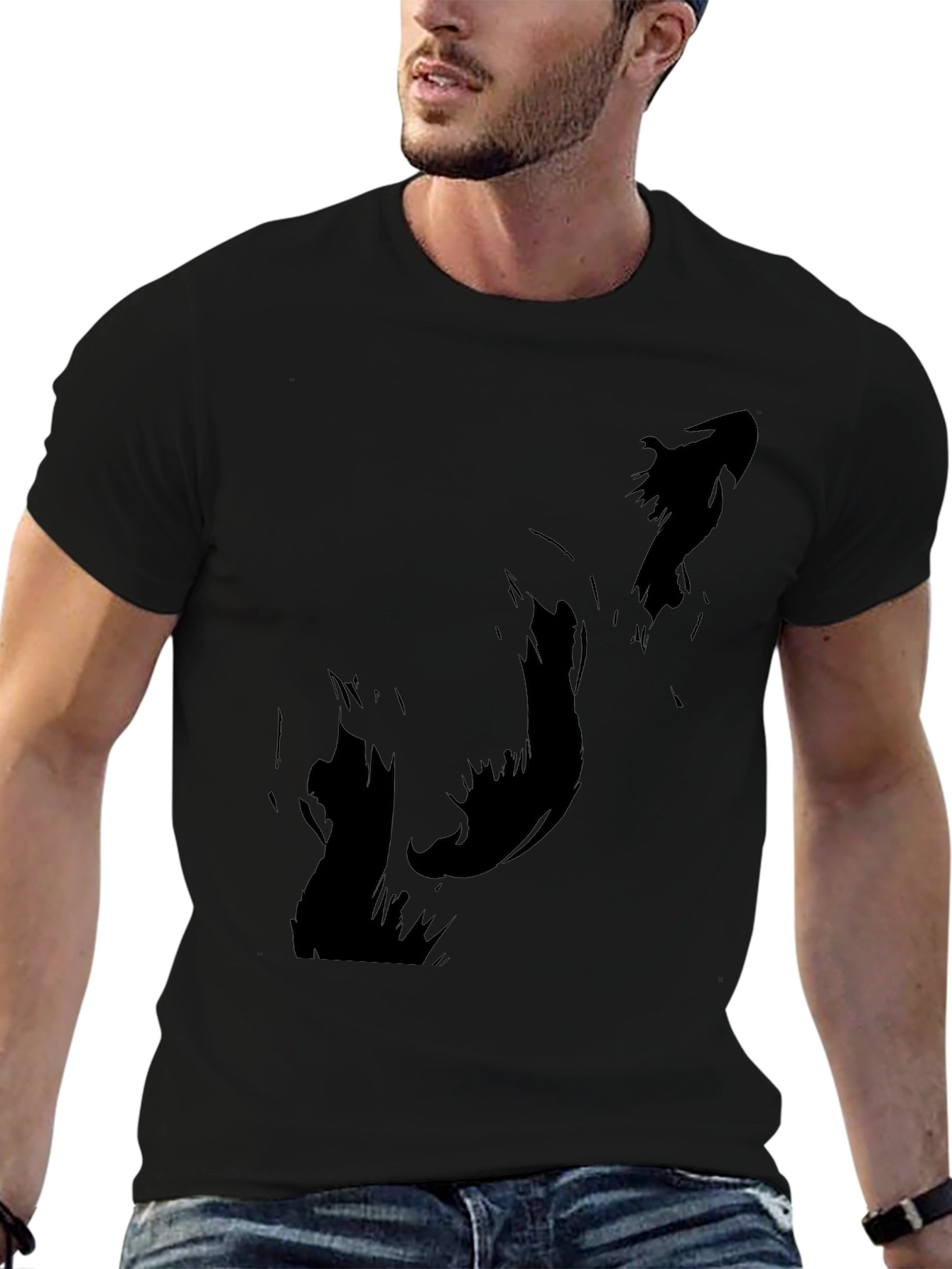 Mens Black T-Shirt with Abstract Silhouette Design