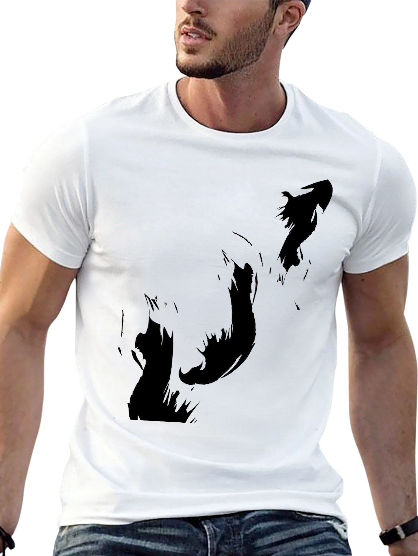 Mens Black T-Shirt with Abstract Silhouette Design