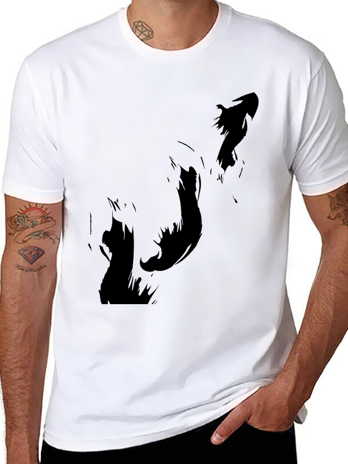 Mens Black T-Shirt with Abstract Silhouette Design