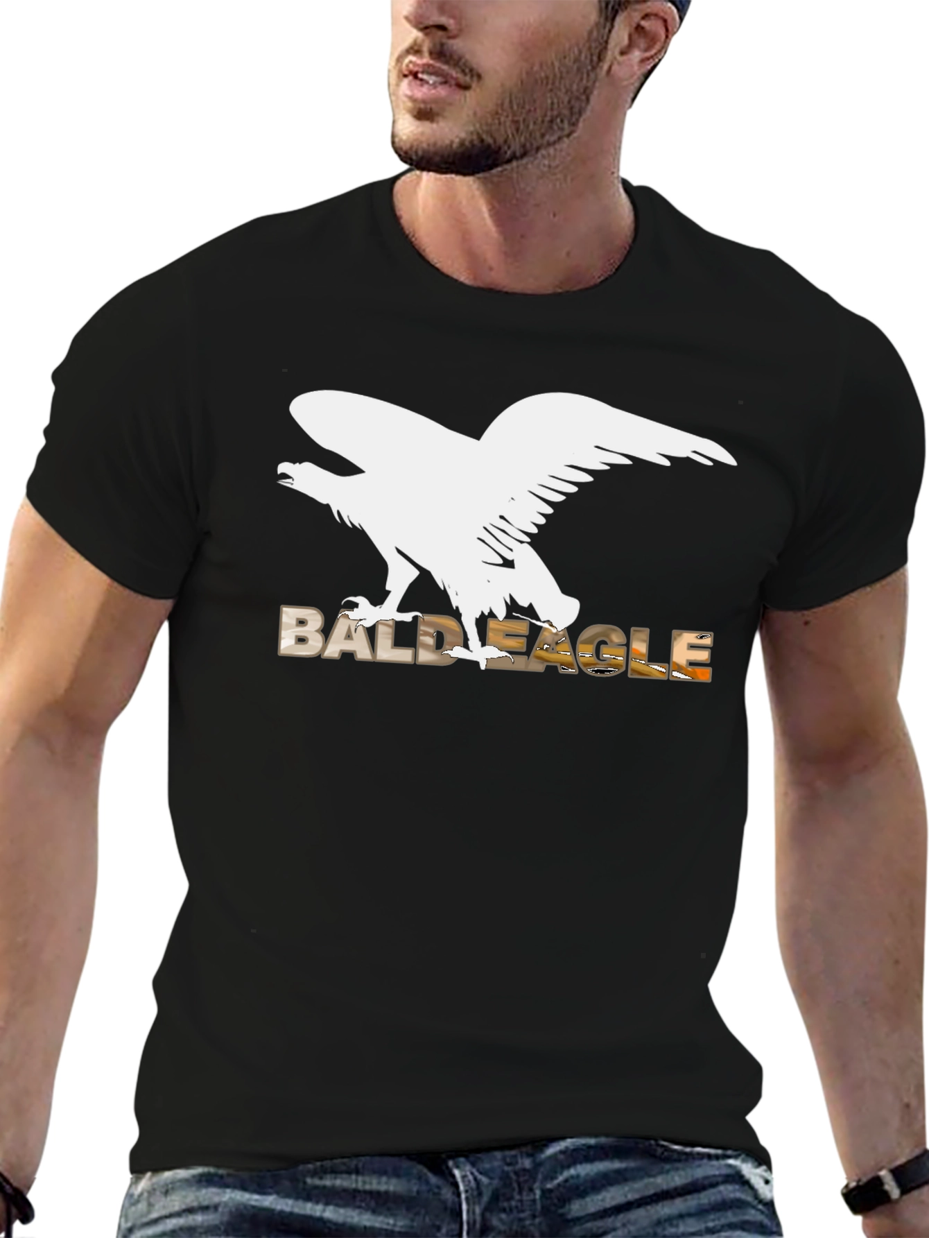 Bald Eagle Graphic Tee - Black Cotton Blend