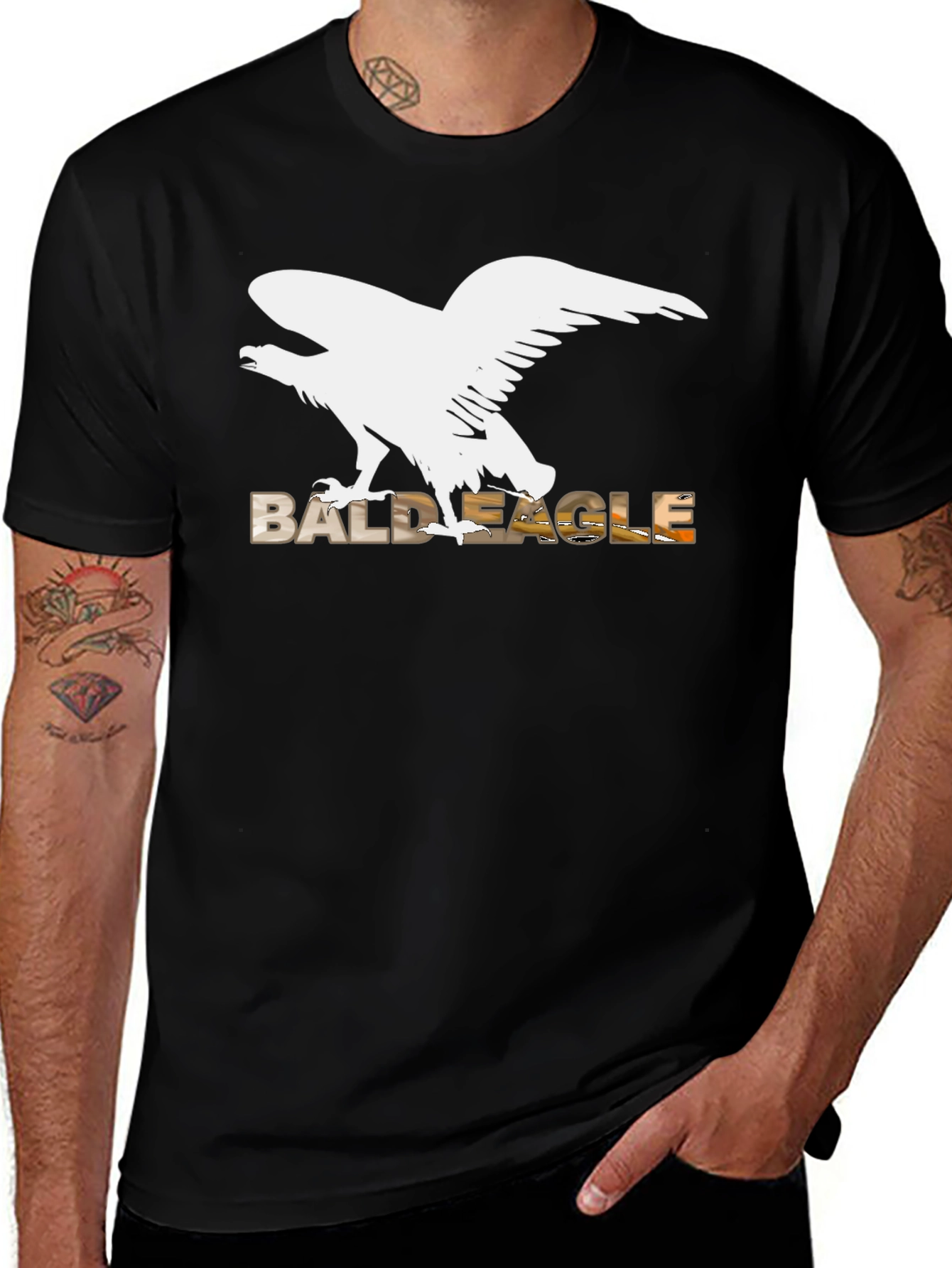 Bald Eagle Graphic Tee - Black Cotton Blend