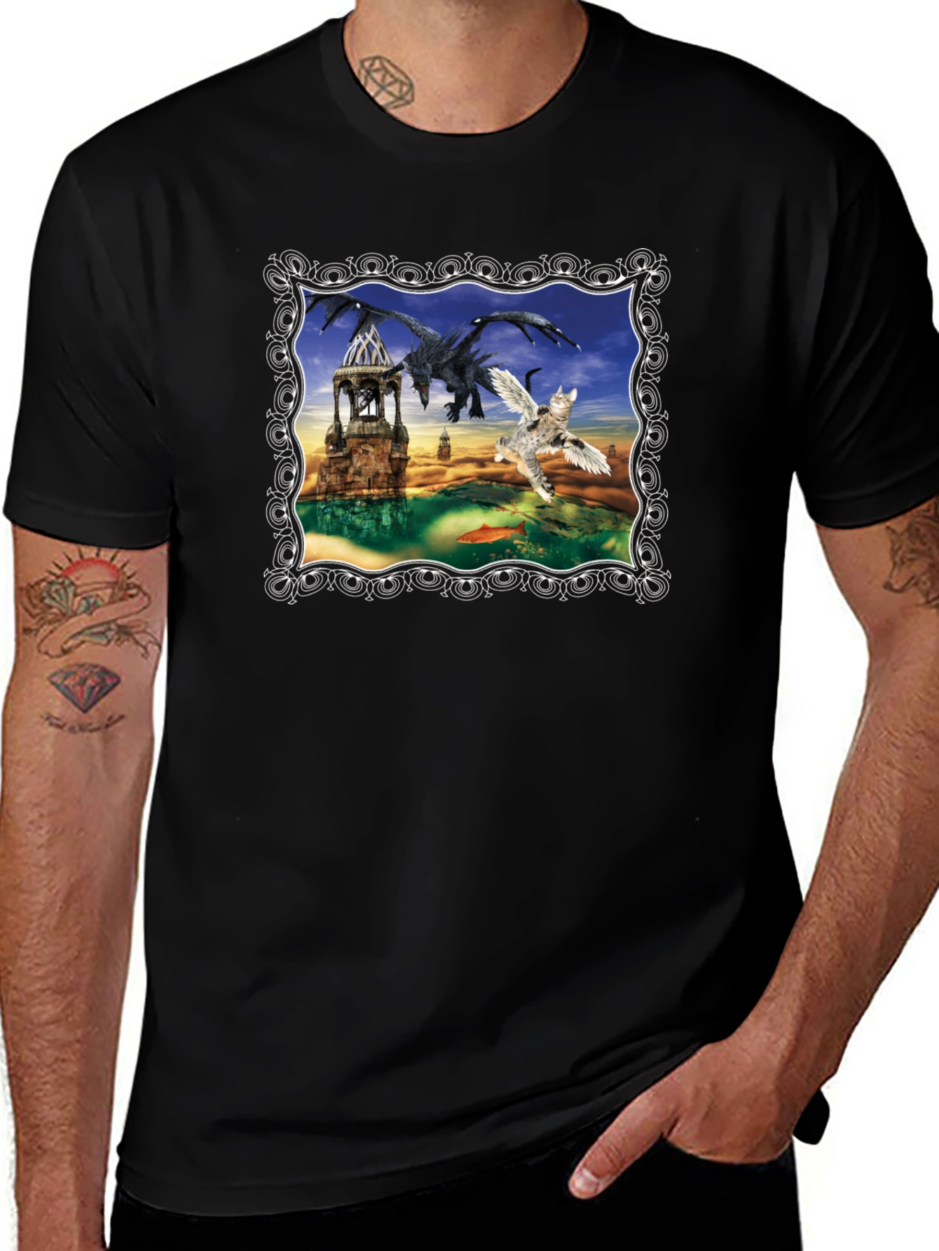 Dragon & Winged Cat Fantasy T-Shirt