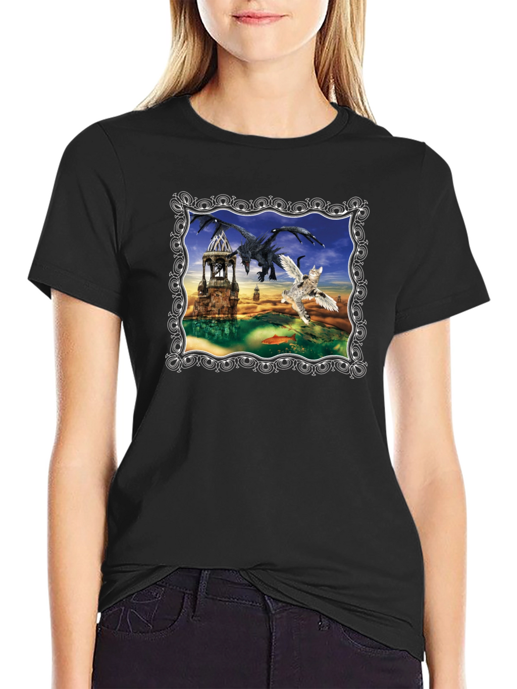 Dragon & Winged Cat Fantasy T-Shirt