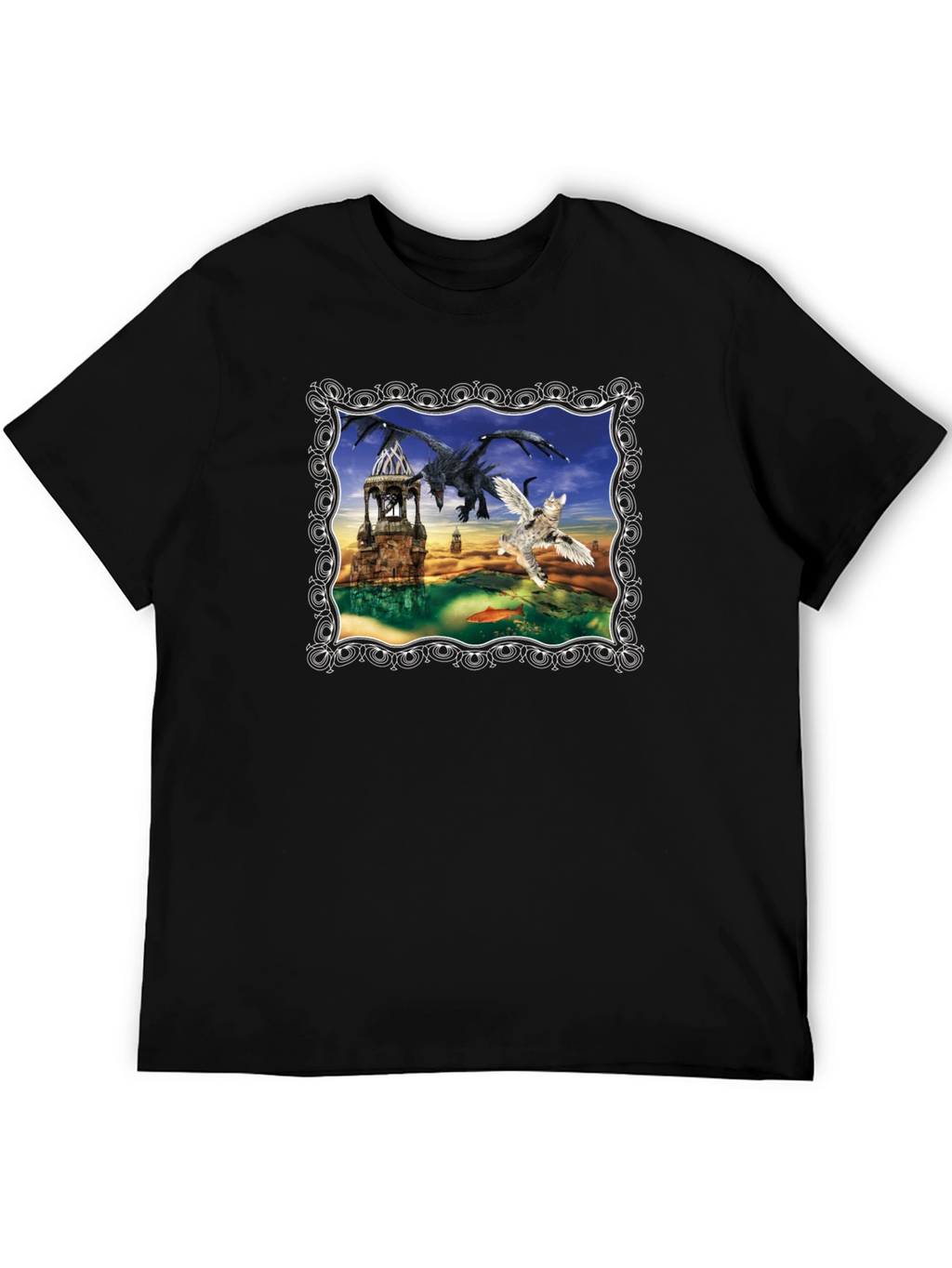 Dragon & Winged Cat Fantasy T-Shirt