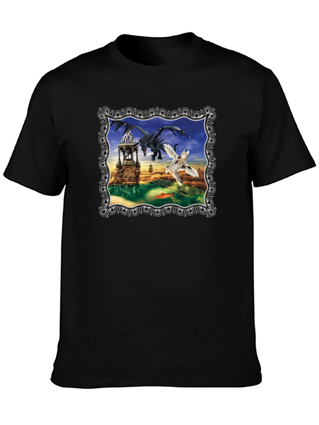 Dragon & Winged Cat Fantasy T-Shirt