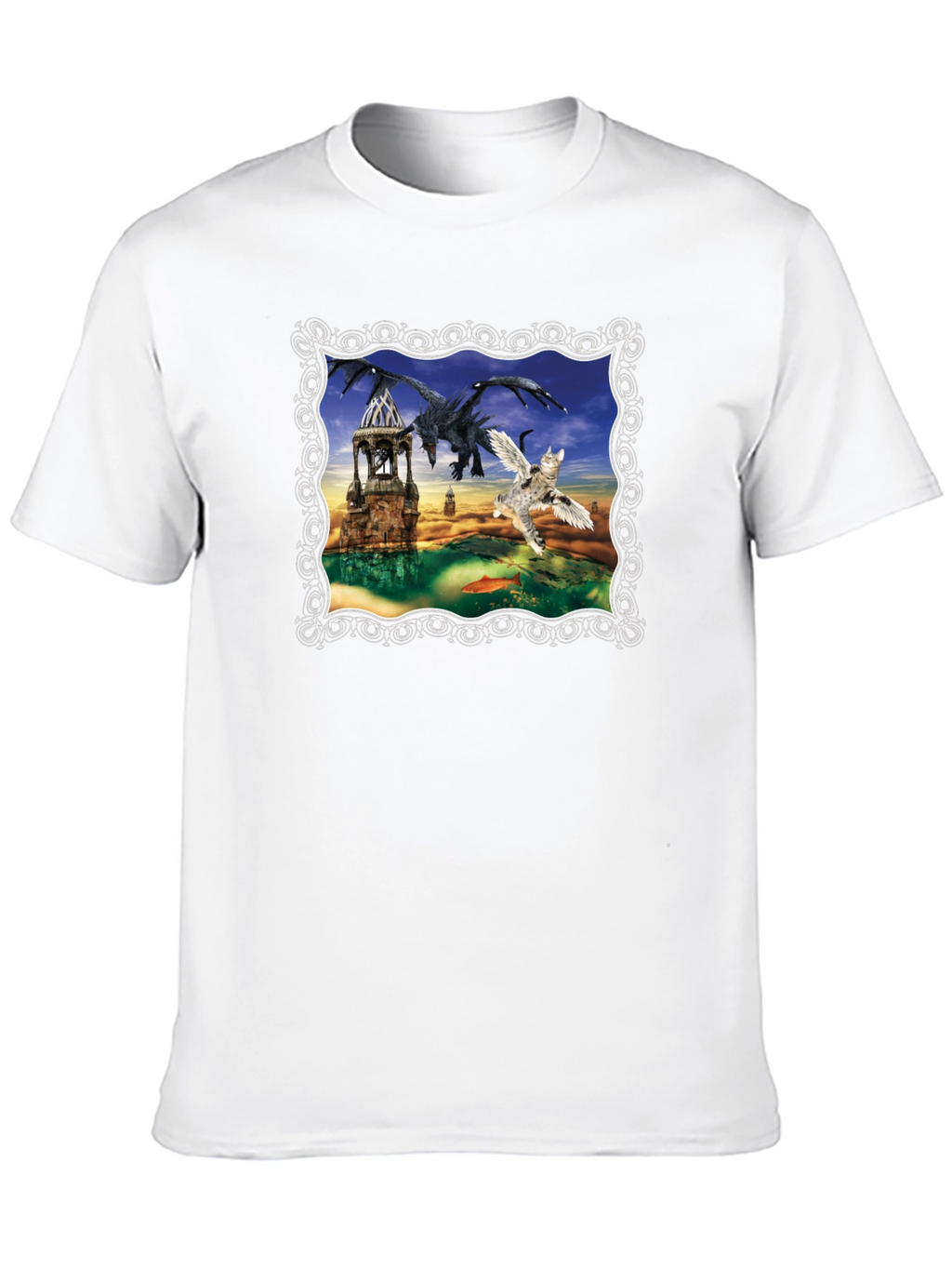 Dragon & Winged Cat Fantasy T-Shirt