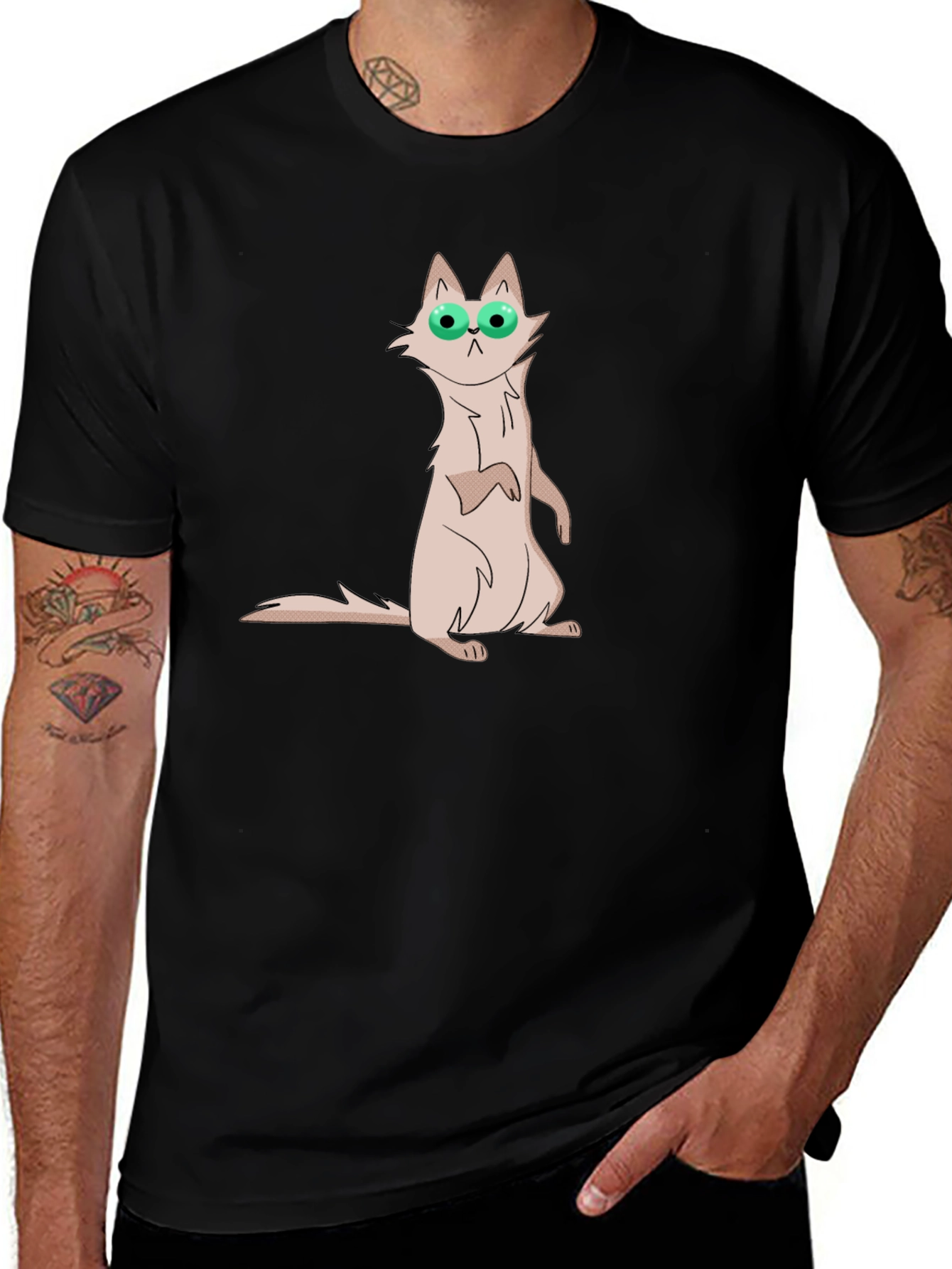 Cat with Glasses Graphic Tee - Mens Black T-Shirt