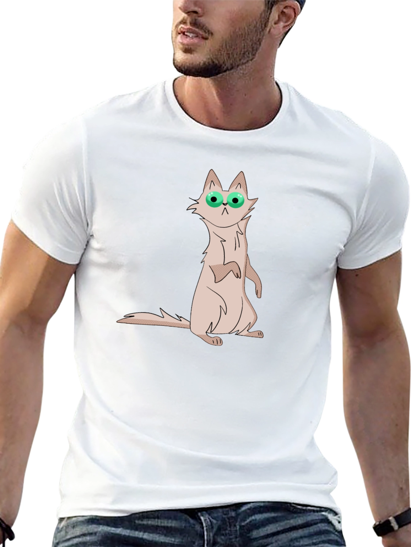 Cat with Glasses Graphic Tee - Mens Black T-Shirt