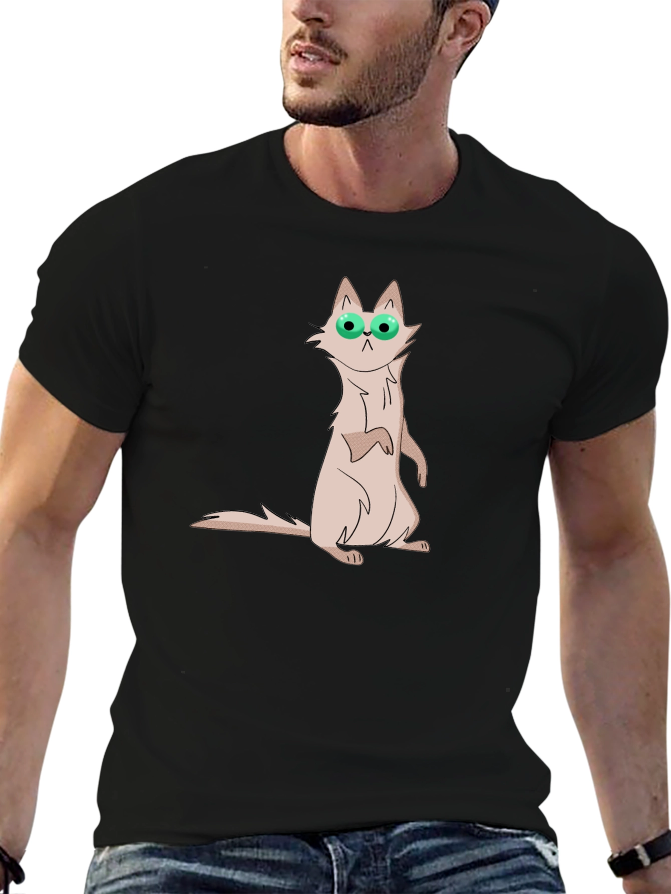 Cat with Glasses Graphic Tee - Mens Black T-Shirt