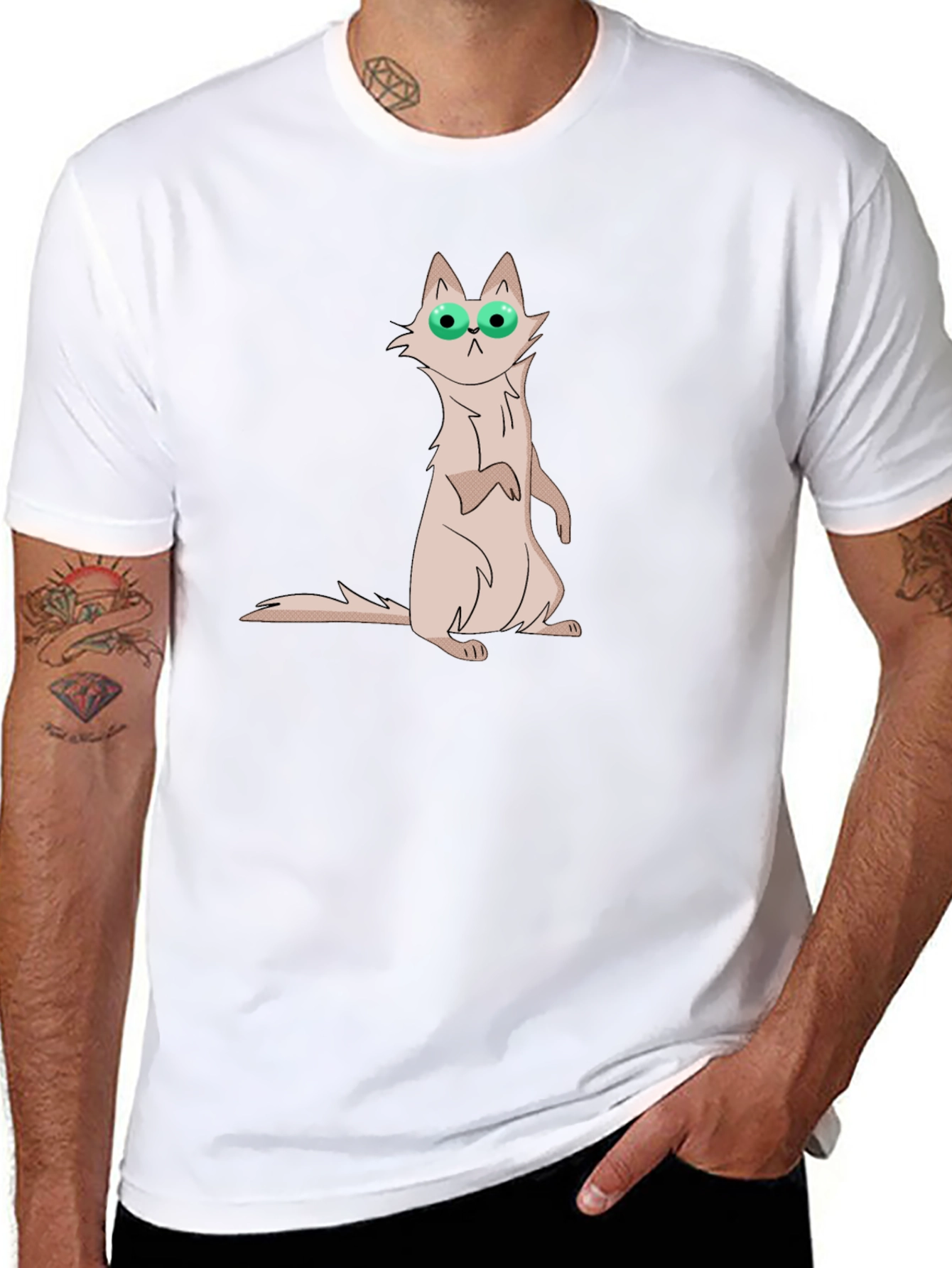 Cat with Glasses Graphic Tee - Mens Black T-Shirt