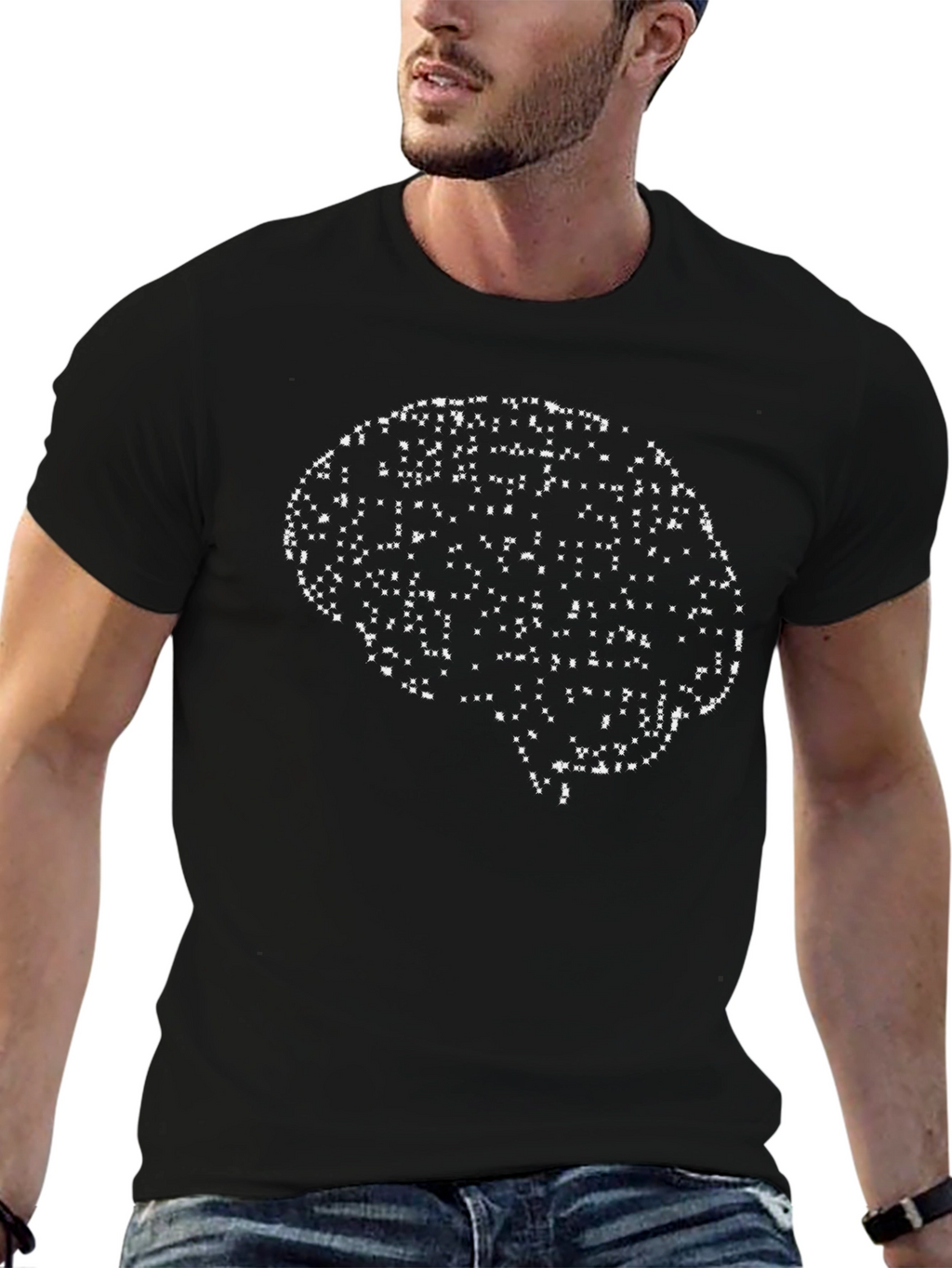 Brain Pixel Art Black T-Shirt