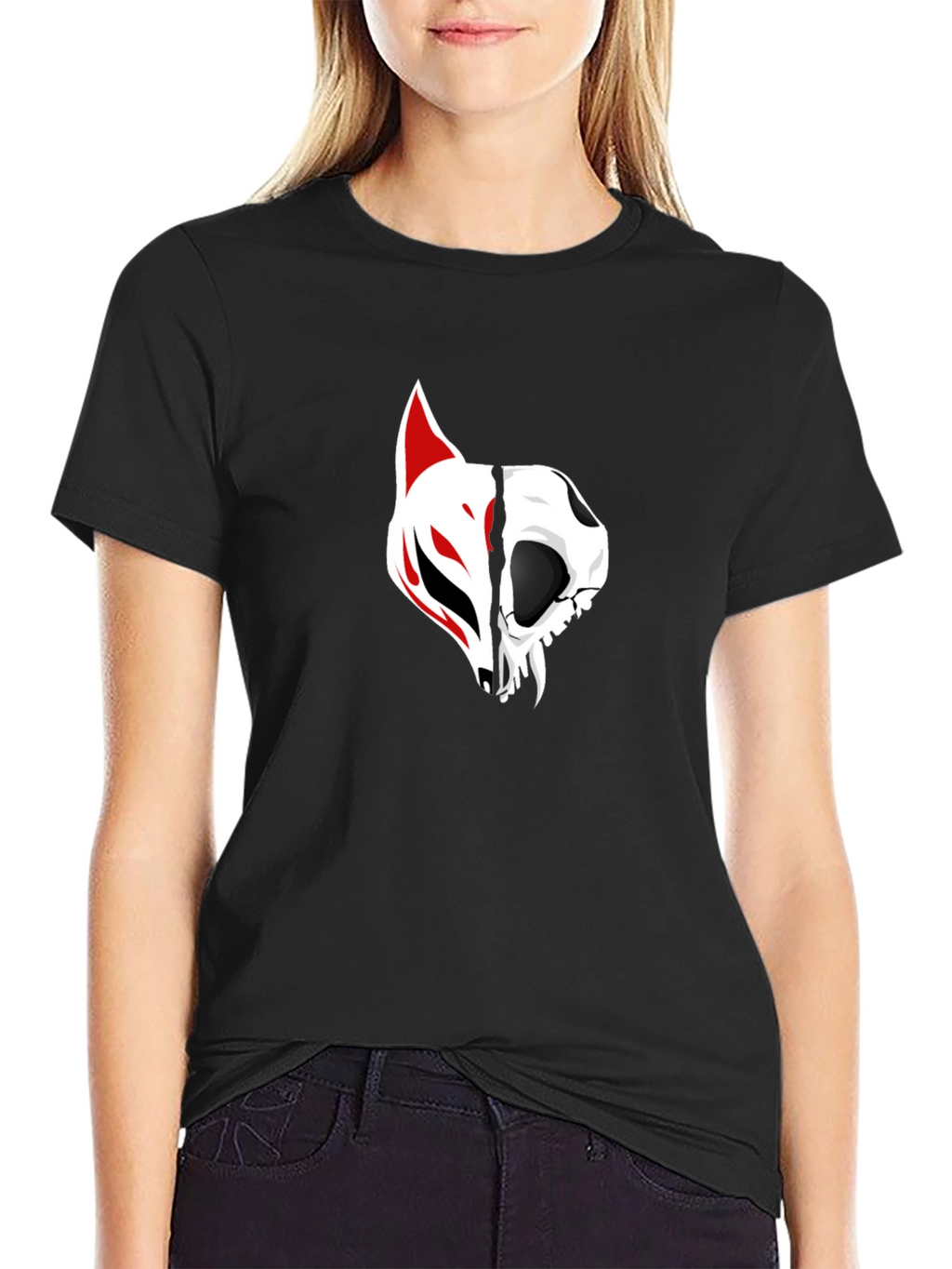 Black Tee with Fox and Skull Graphic