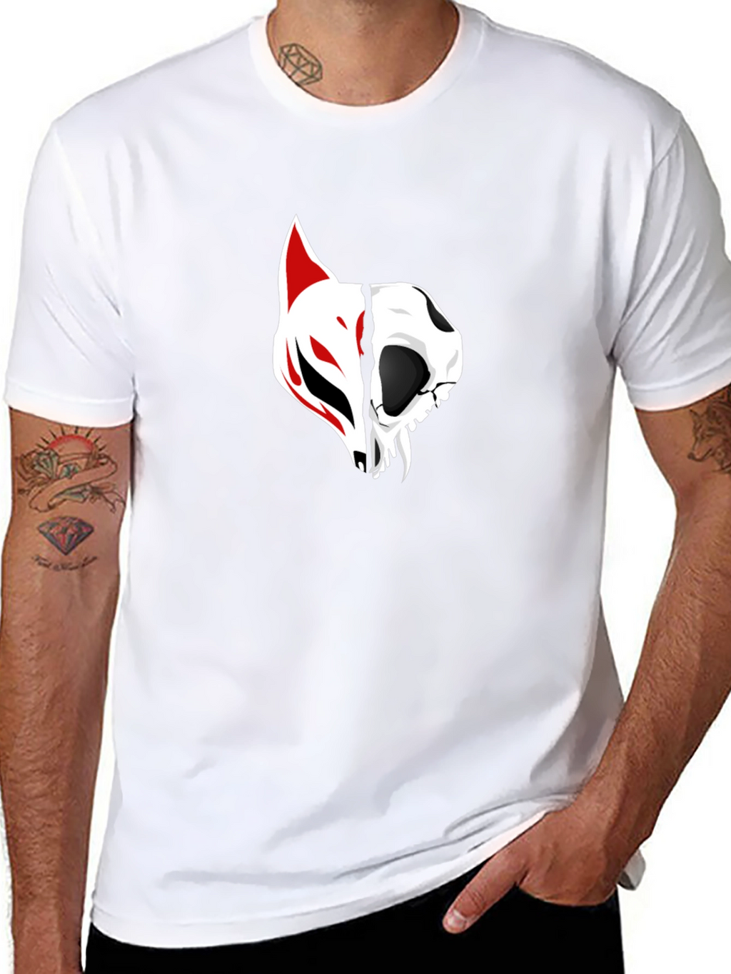 Black Tee with Fox and Skull Graphic